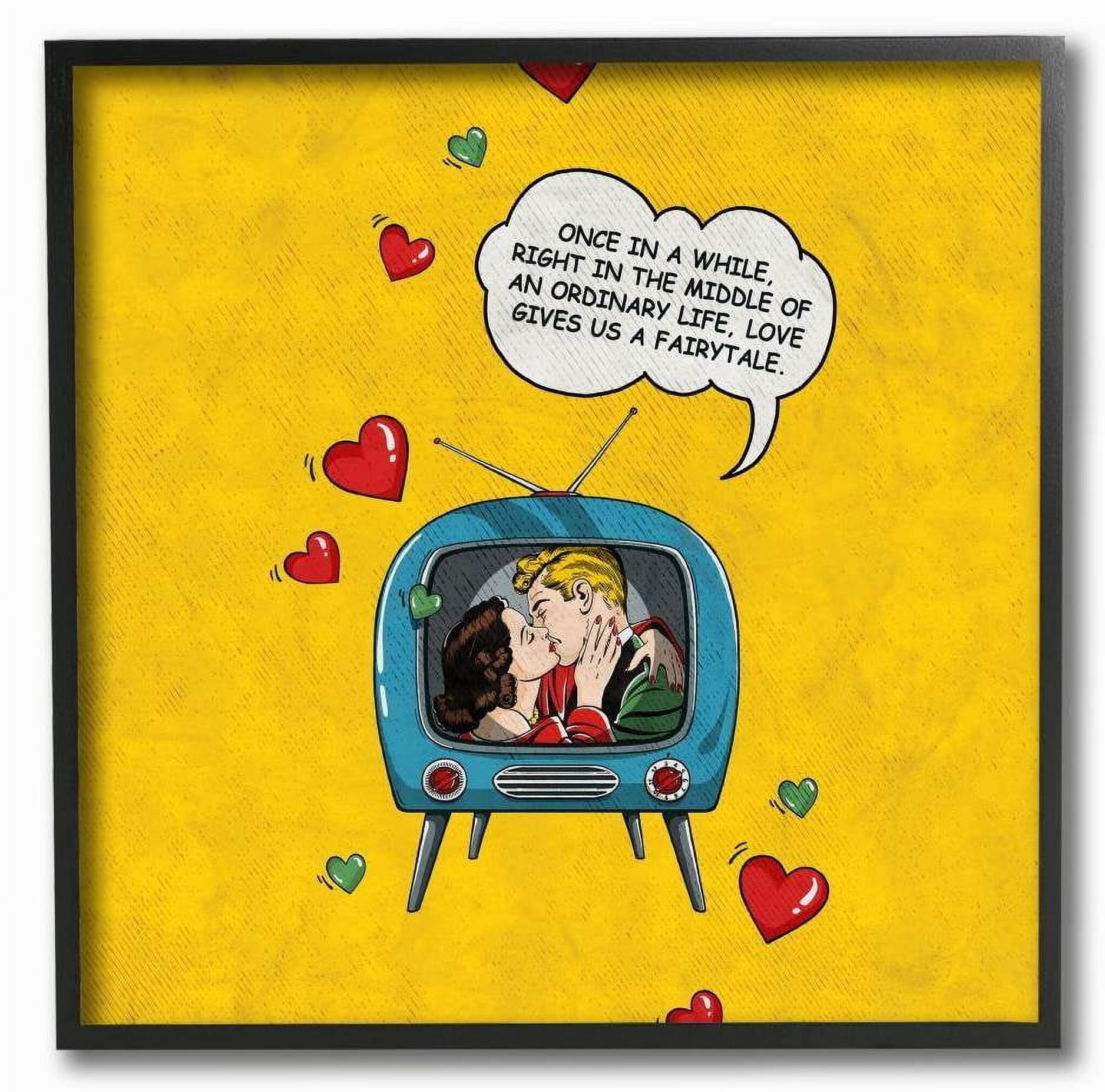 Stupell Industries Fairytale Love Vintage Comic Book Yellow Blue Design Framed Wall Art by Ester Kay