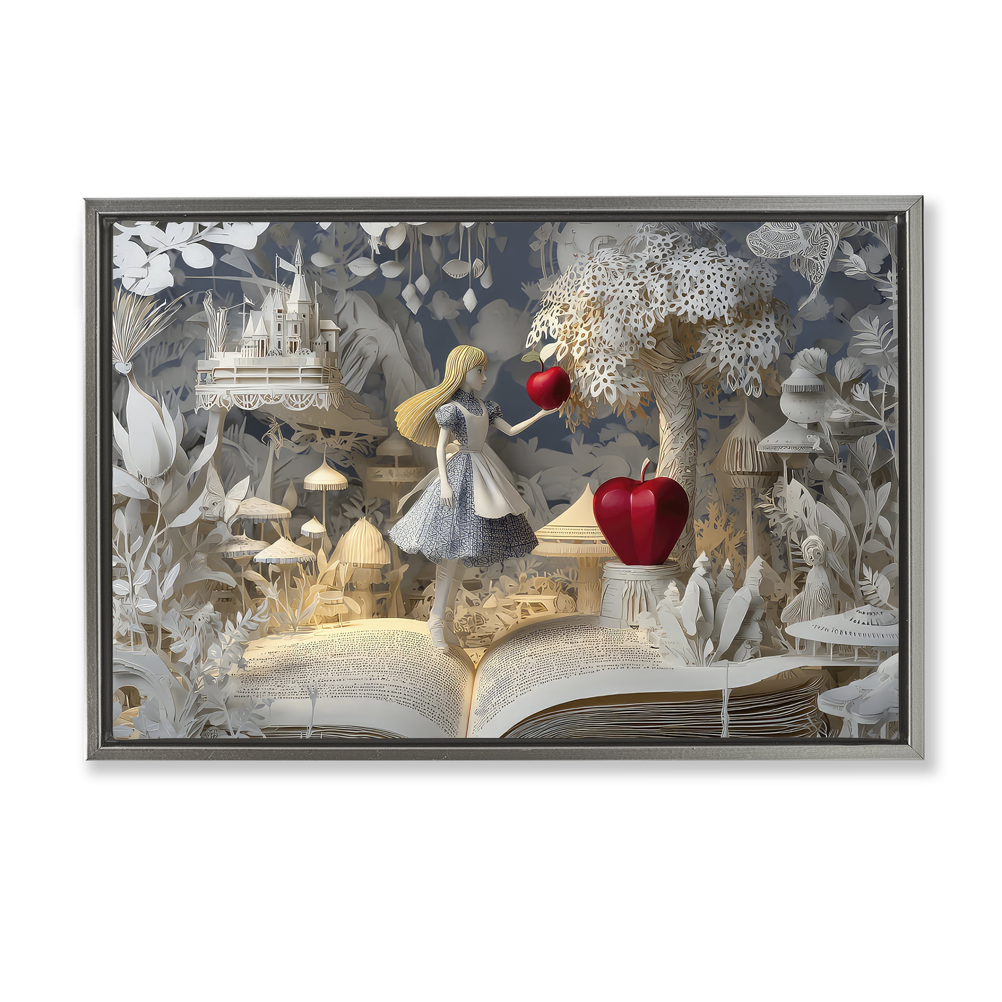 Stupell Industries Fairytale Scene Papercraft Gray Framed Floater Canvas Wall Art, design by The Wands Want