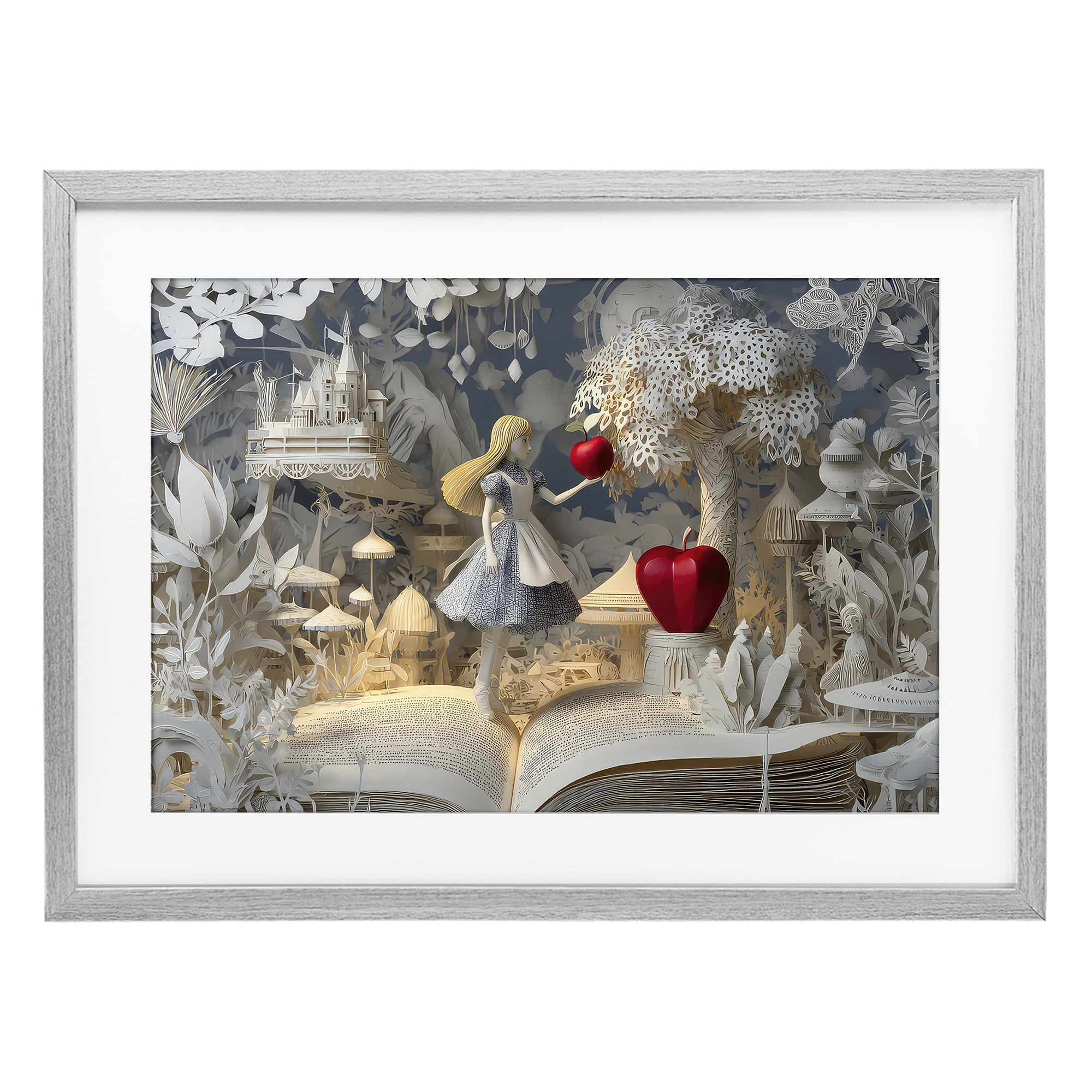 Stupell Industries Fairytale Scene Papercraft Gray Framed Print Under Glass, design by The Wands Want