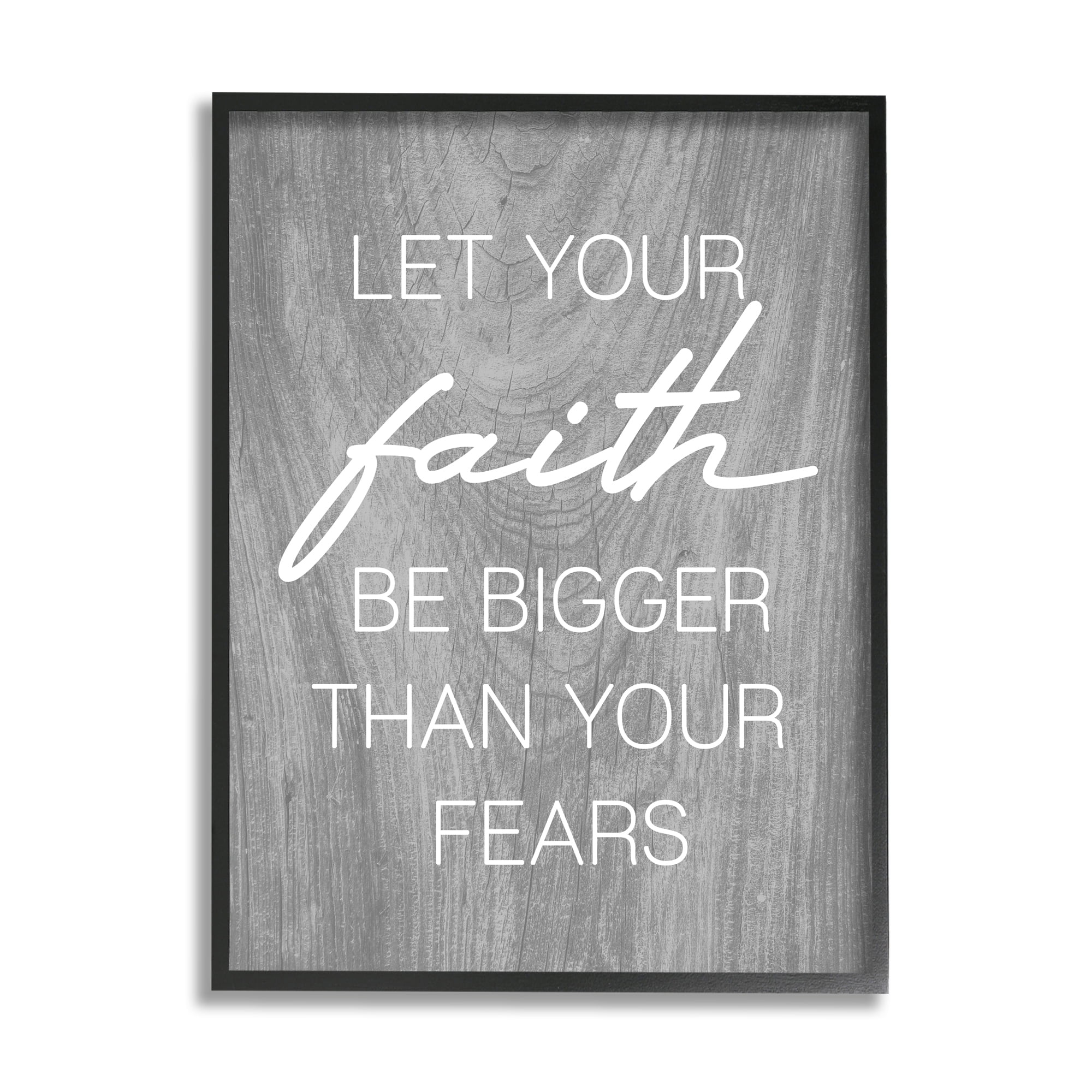 Stupell Industries Faith Bigger Than Fears Quote Rustic Style Graphic Art Black Framed Art Print Wall Art, 16x20, by Lil' Rue