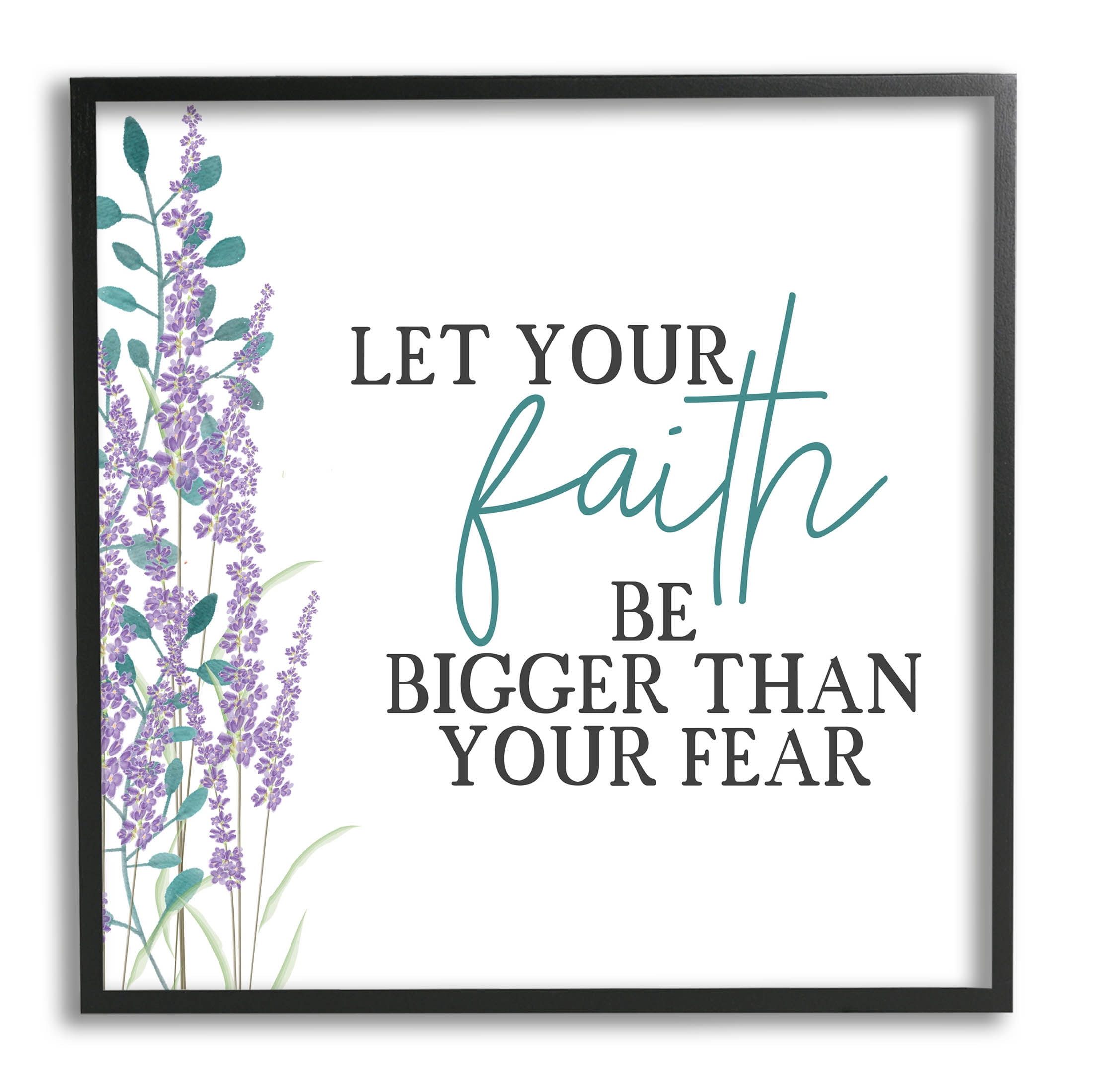 Stupell Industries Faith Bigger Than Your Fear Lavender Graphic Art Black Framed Art Print Wall Art, Design by Kim Allen