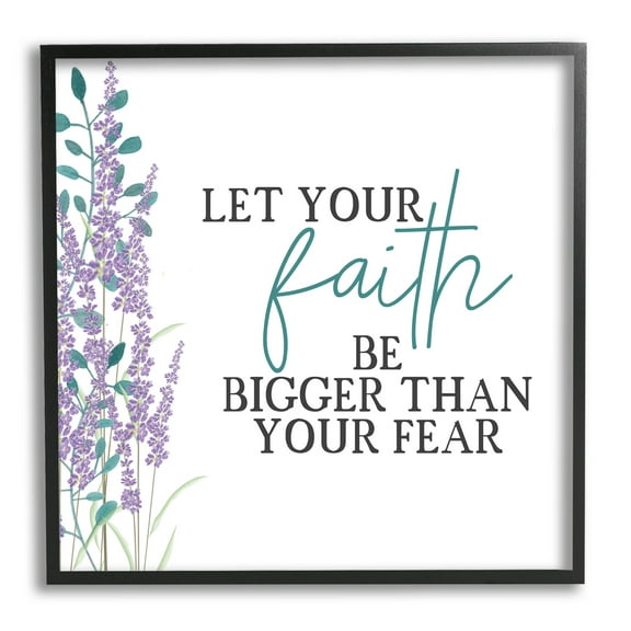 Stupell Industries Faith Bigger Than Your Fear Lavender Graphic Art Black Framed Art Print Wall Art, Design by Kim Allen