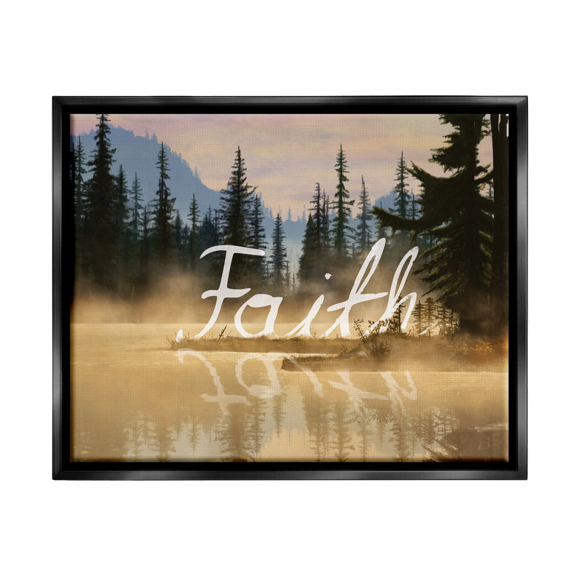 Stupell Industries Faith Calligraphy Floating Lake Water Woodland Scenery Graphic Art Jet Black Floating Framed Canvas Print Wall Art, Design by Nobleworks