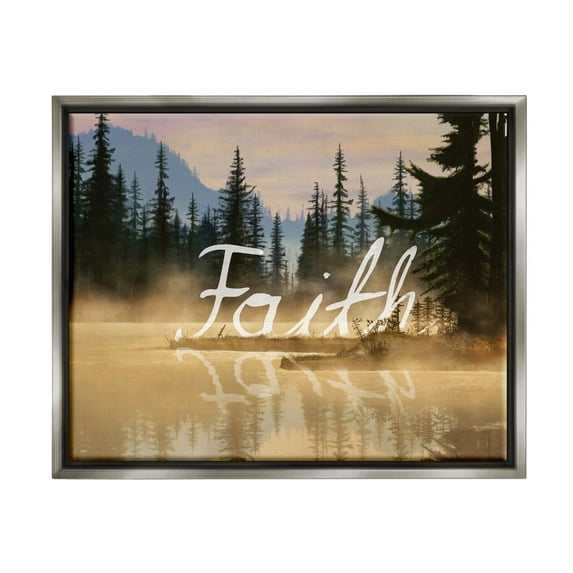 Stupell Industries Faith Calligraphy Floating Lake Water Woodland Scenery Graphic Art Luster Gray Floating Framed Canvas Print Wall Art, Design by Nobleworks