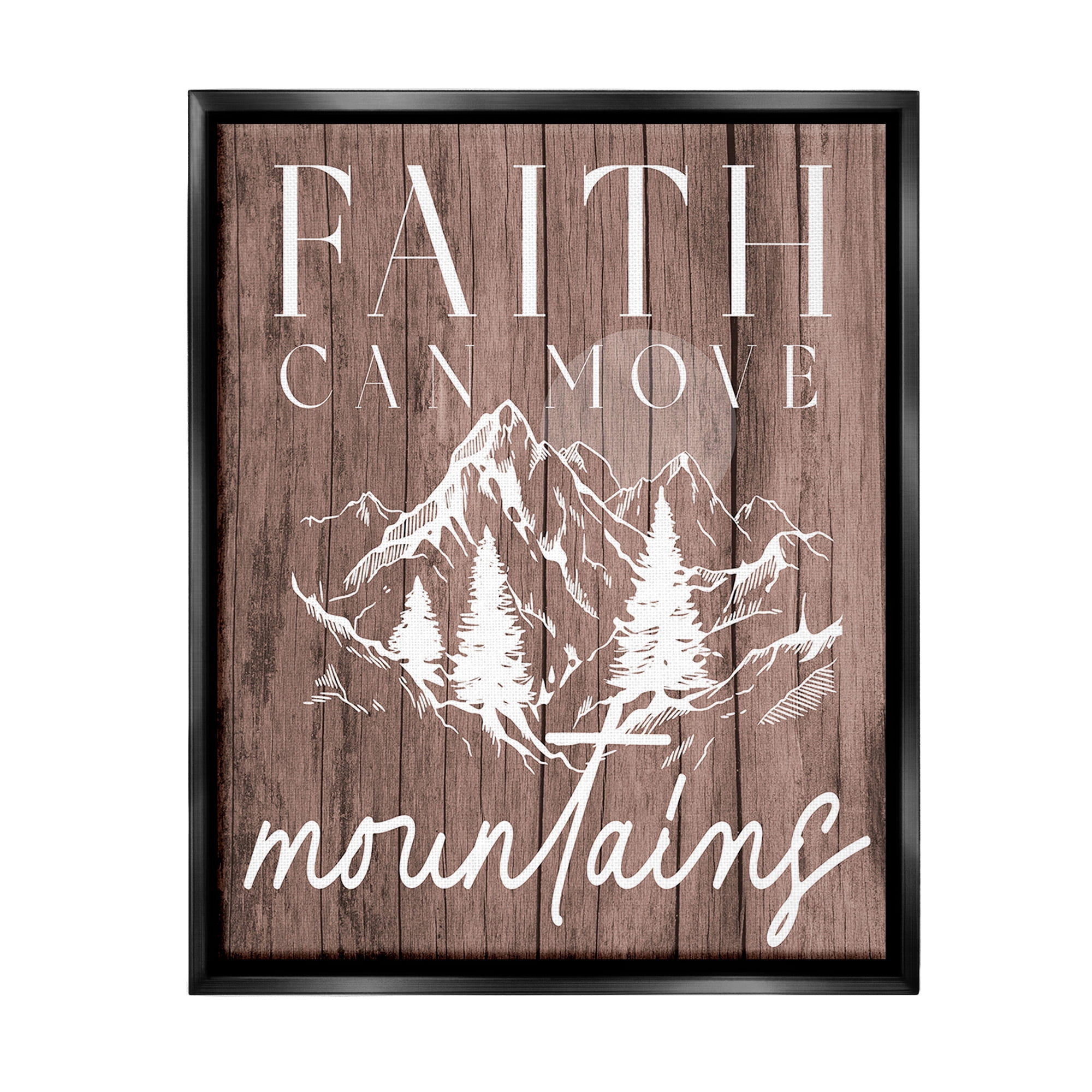 Stupell Industries Faith Can Move Mountains Landscape Painting Black Floater Framed Canvas Art Print Wall Art, 25 x 31
