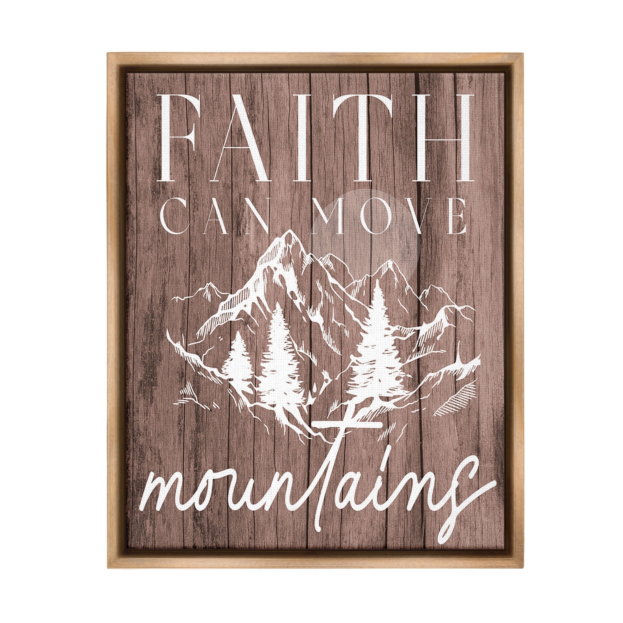 Stupell Industries Faith Can Move Mountains Landscape Painting Brown Floater Framed Canvas Art Print Wall Art, 25 x 31