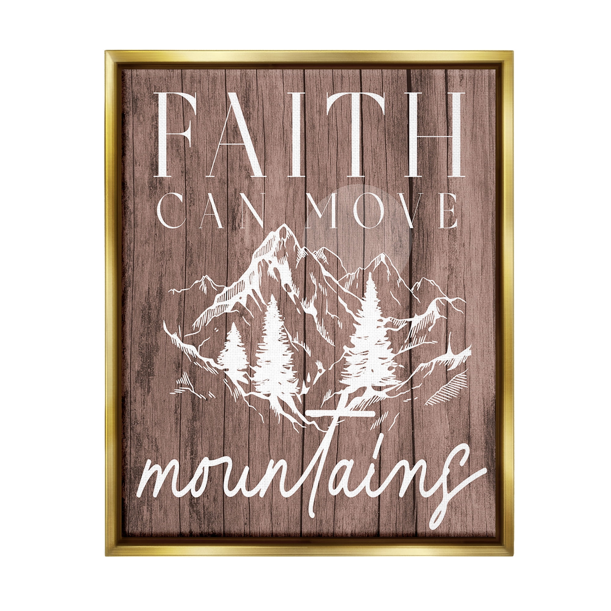 Stupell Industries Faith Can Move Mountains Landscape Painting Gold Floater Framed Canvas Art Print Wall Art, 17 x 21