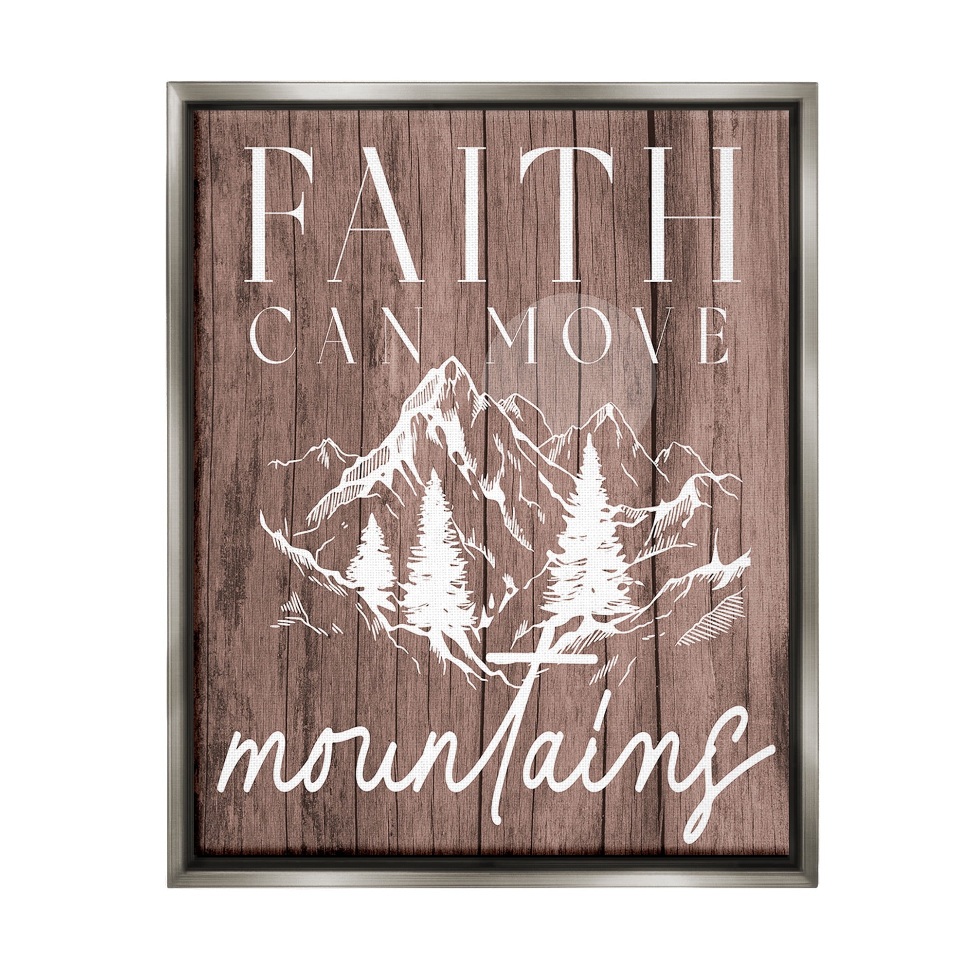 Stupell Industries Faith Can Move Mountains Landscape Painting Gray Floater Framed Canvas Art Print Wall Art, 17 x 21