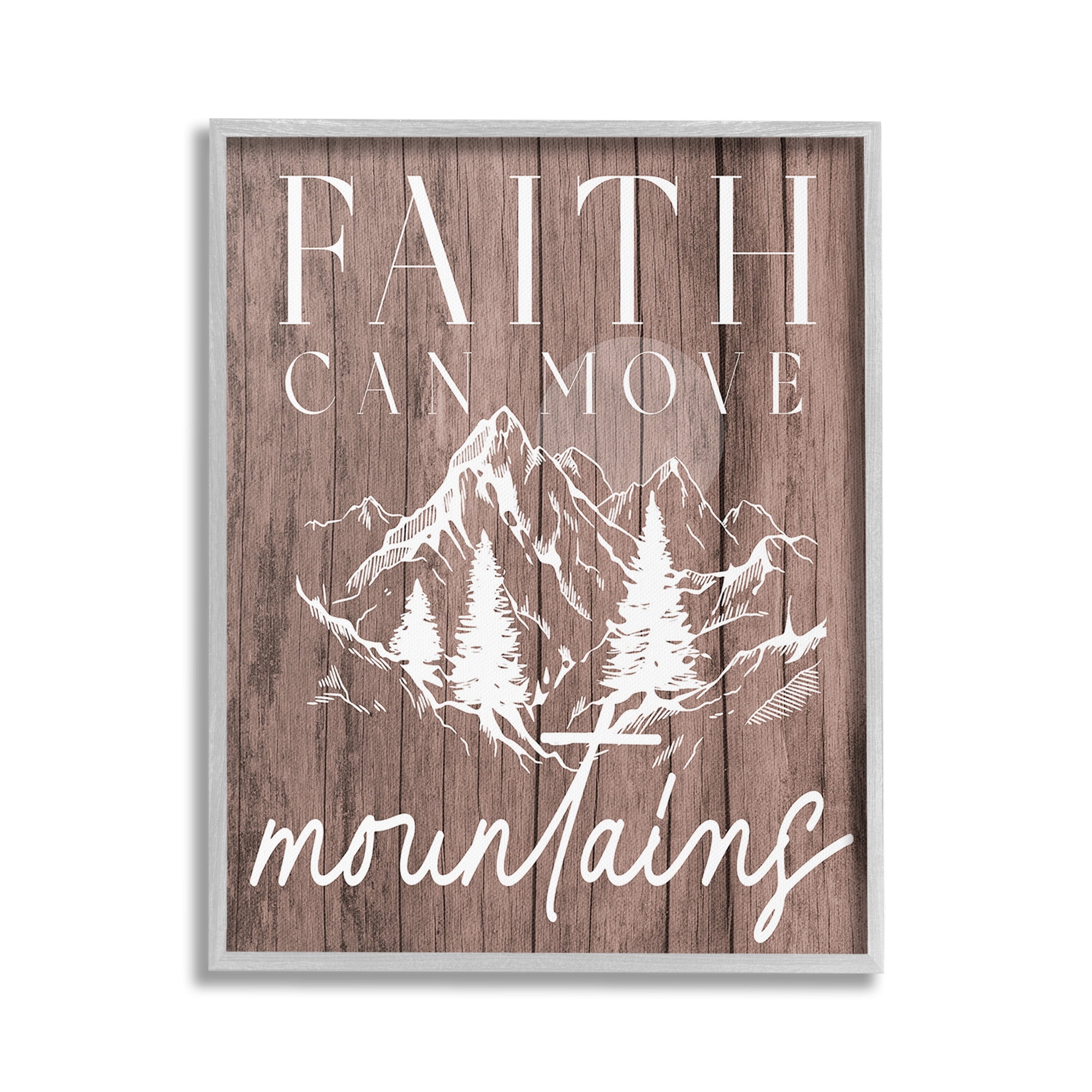 Stupell Industries Faith Can Move Mountains Landscape Painting Gray Framed Art Print Wall Art, 24 x 30