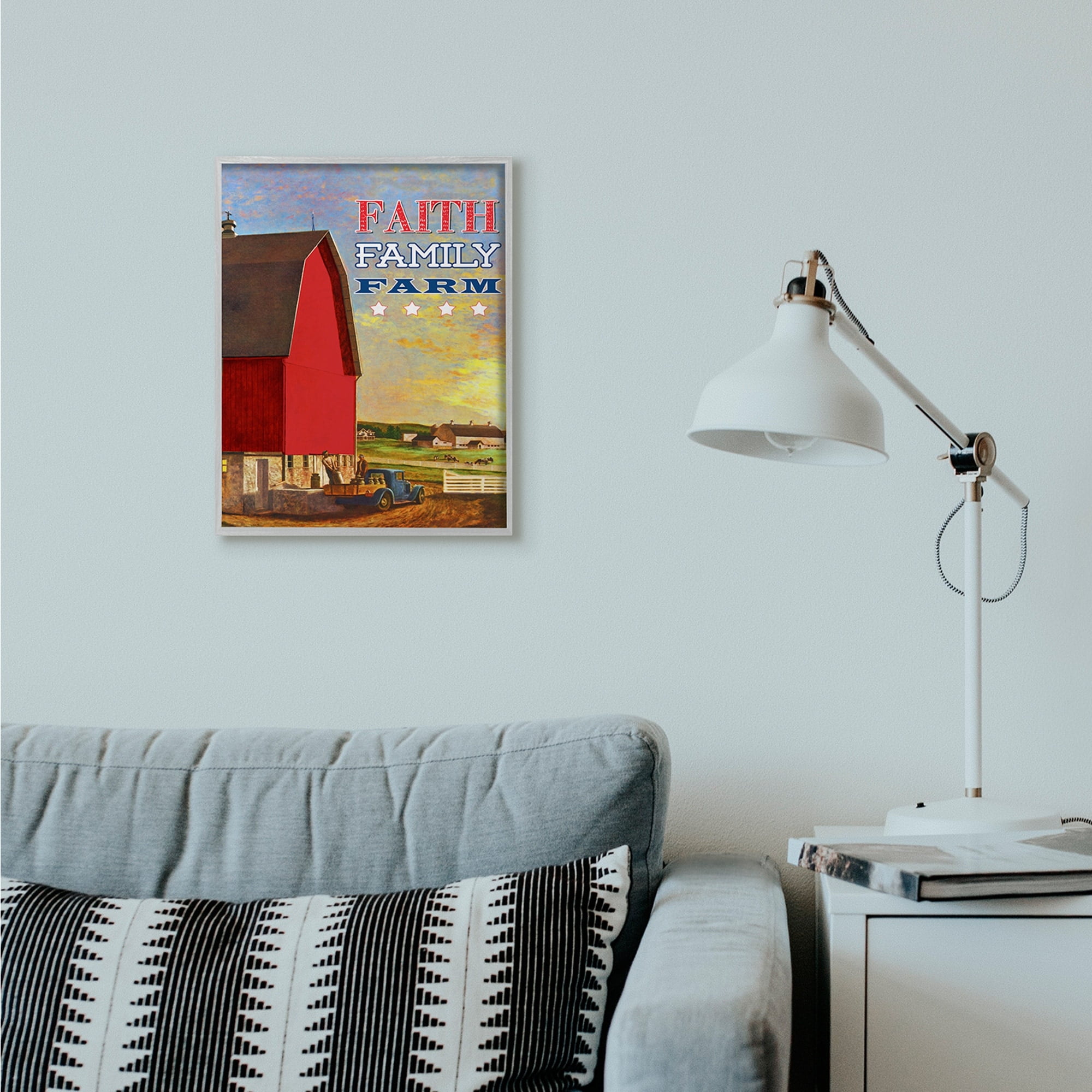 Stupell Industries Faith Family Farm American Farm Rustic Word Design Graphic Art Gray Framed Art Print Wall Art, 16x20, by The Saturday Evening Post