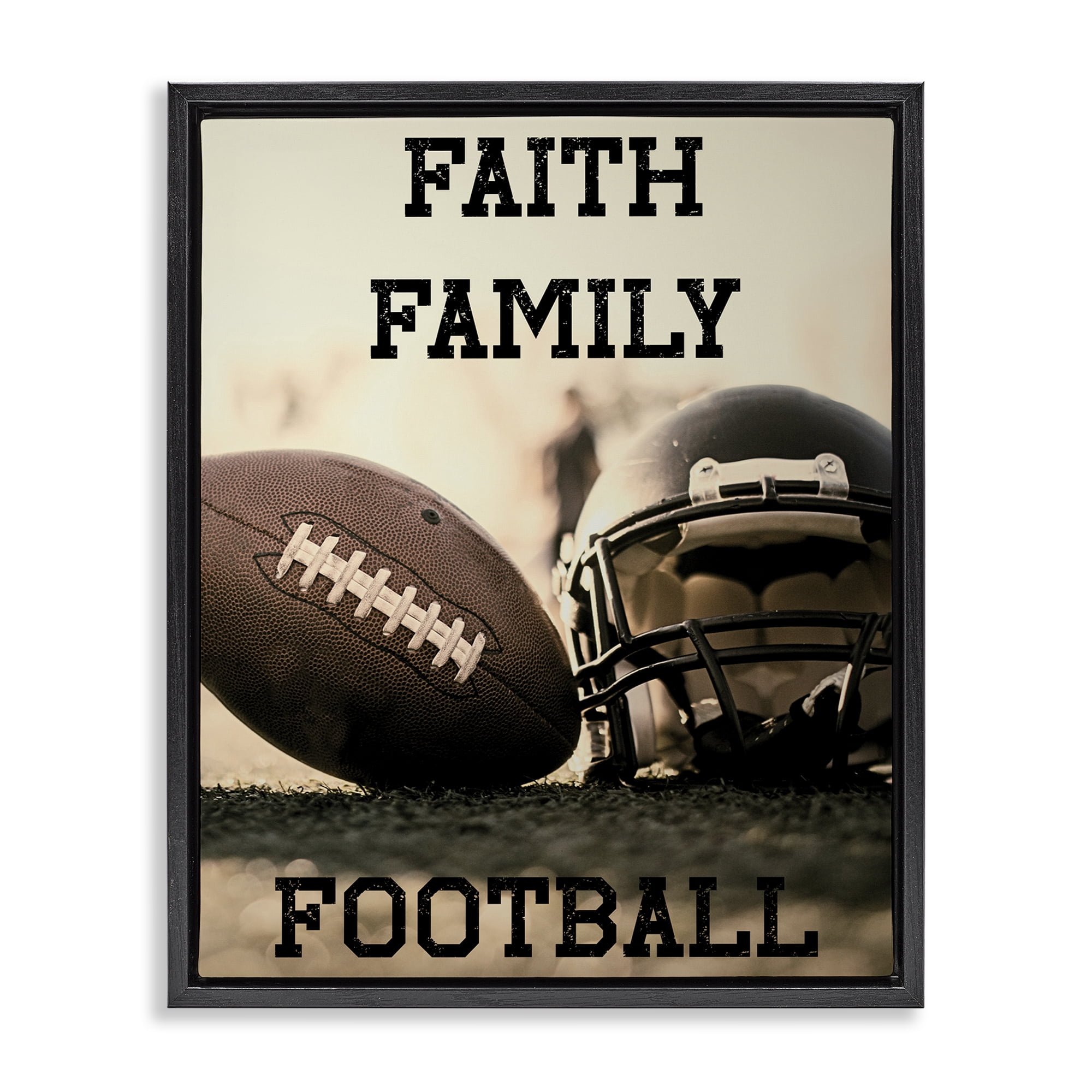 Stupell Industries Faith Family Football Black Framed Floater Canvas Wall Art, design by Jesse Keith
