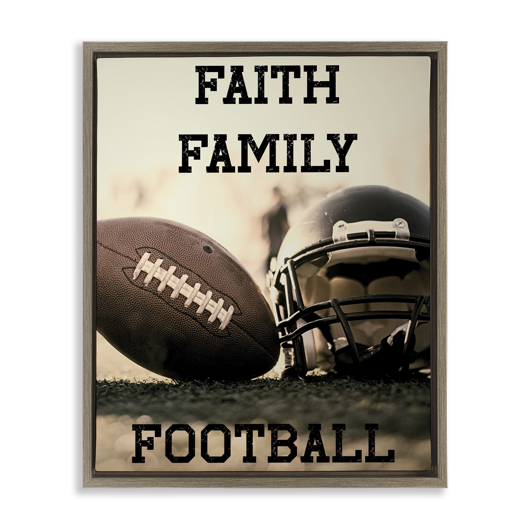Stupell Industries Faith Family Football Brown Framed Floater Canvas Wall Art, design by Jesse Keith