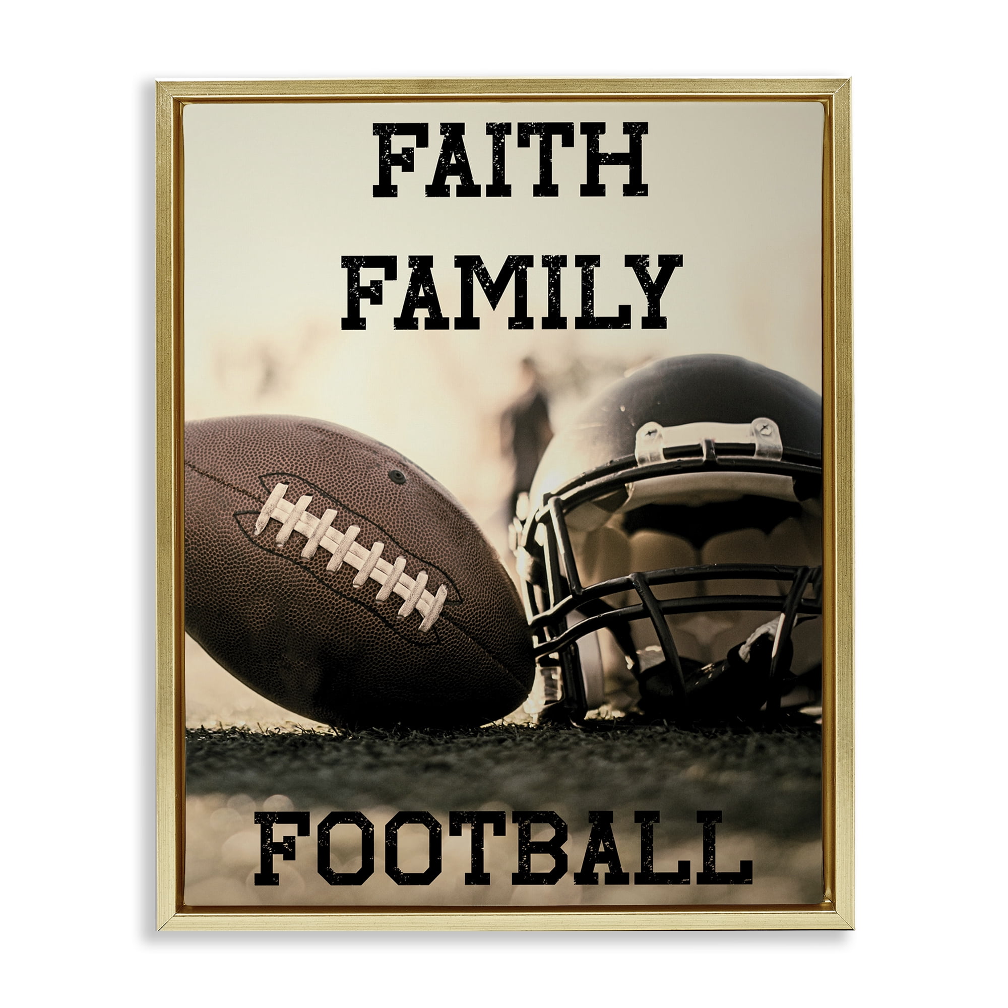 Stupell Industries Faith Family Football Gold Framed Floater Canvas Wall Art, design by Jesse Keith