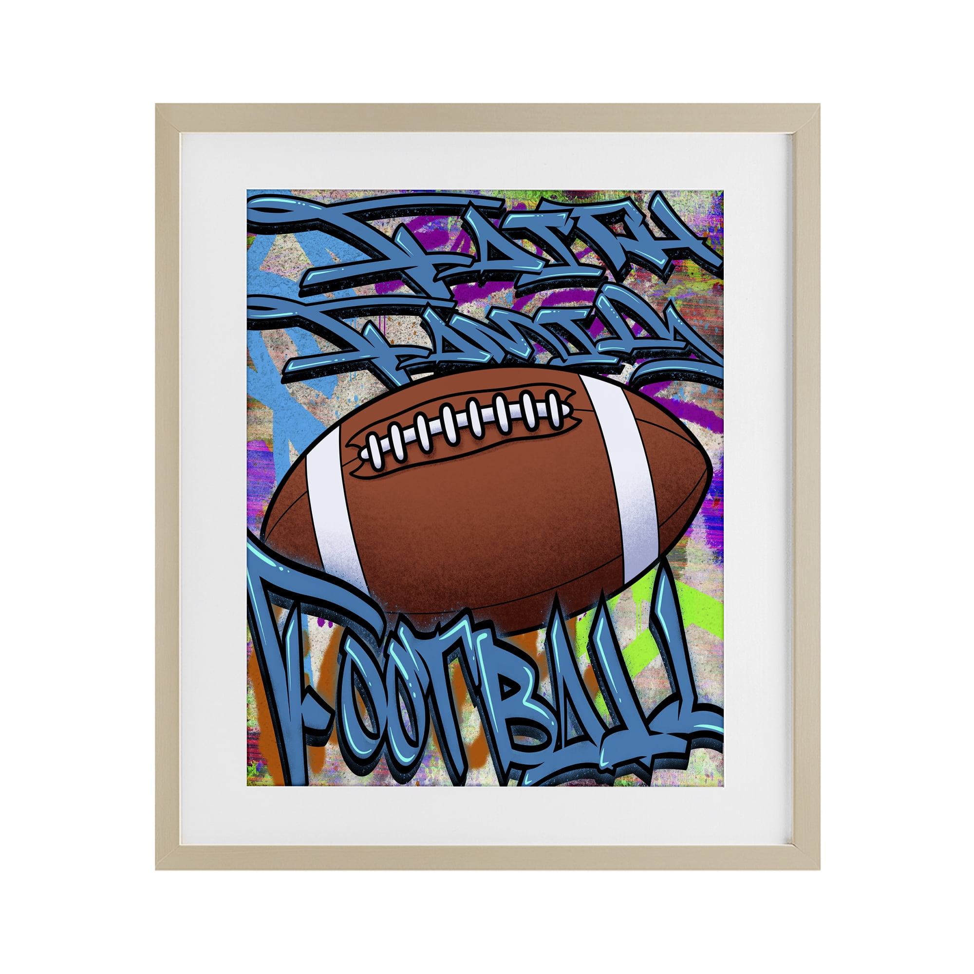 Stupell Industries Faith Family Football Graffiti Birch Framed Print Under Glass, design by Marcus Prime