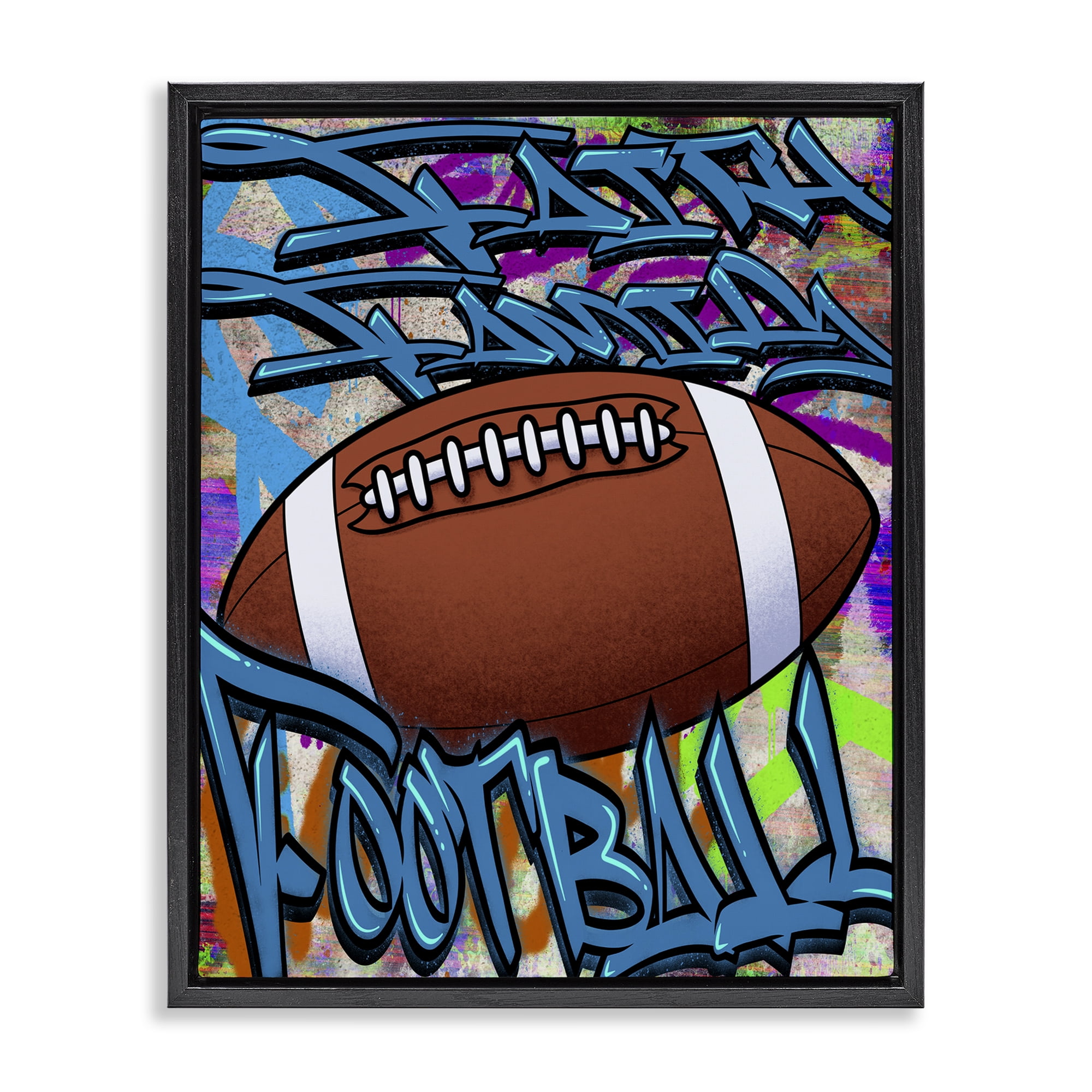 Stupell Industries Faith Family Football Graffiti Black Framed Floater Canvas Wall Art, design by Marcus Prime