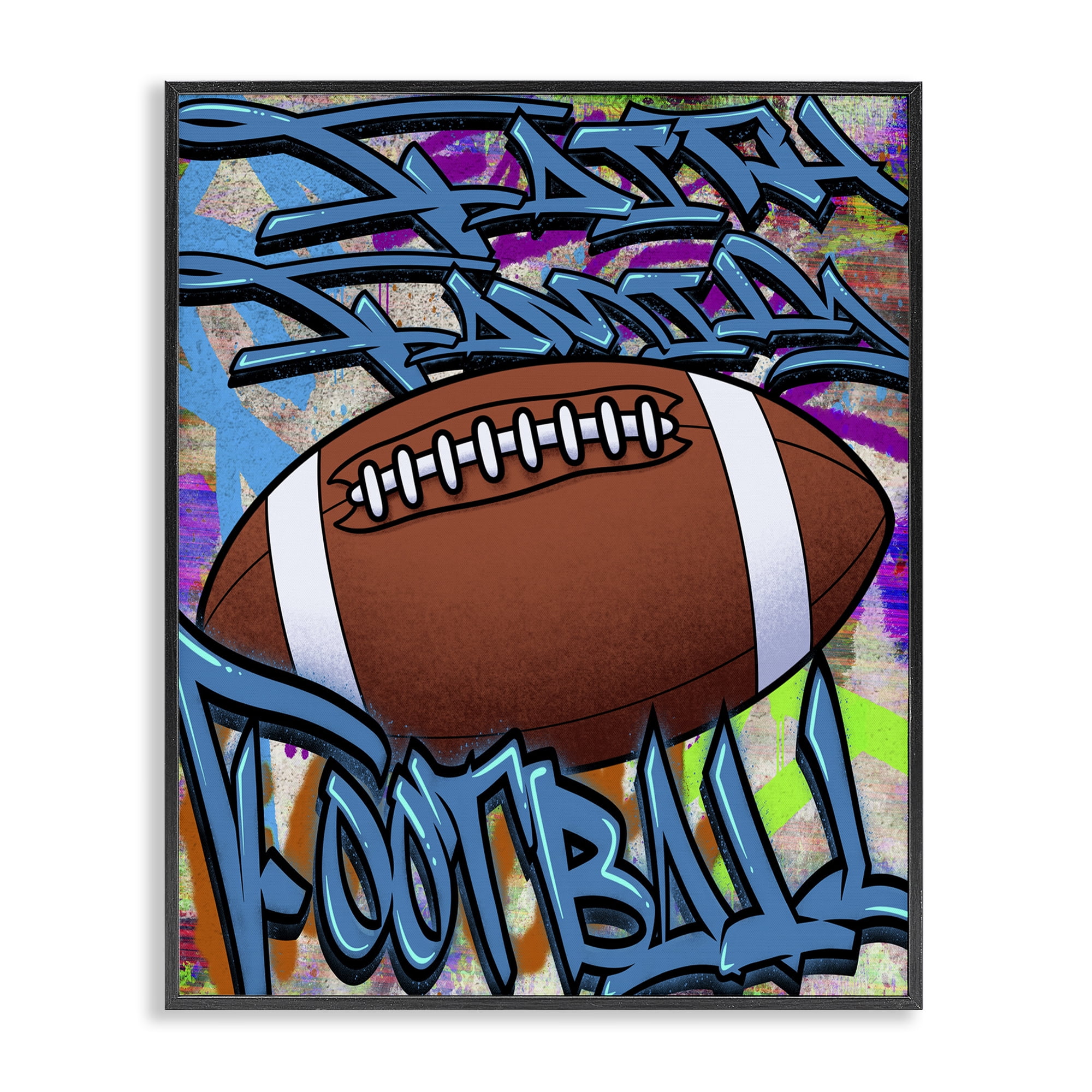 Stupell Industries Faith Family Football Graffiti Black Framed Giclee Art, design by Marcus Prime