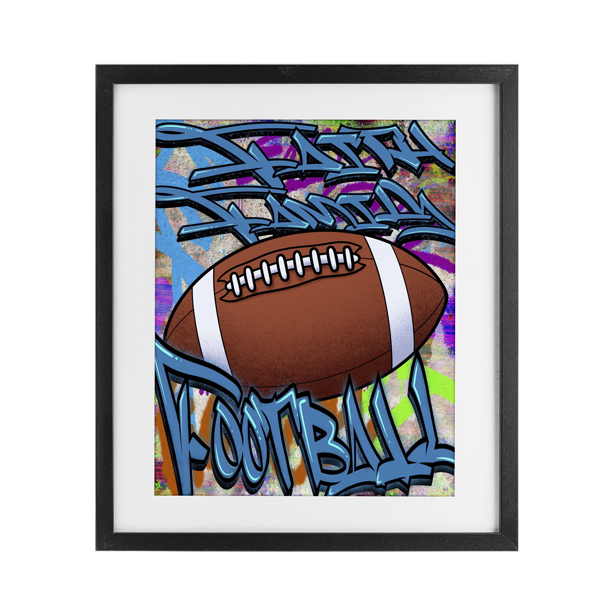 Stupell Industries Faith Family Football Graffiti Black Framed Print Under Glass, design by Marcus Prime