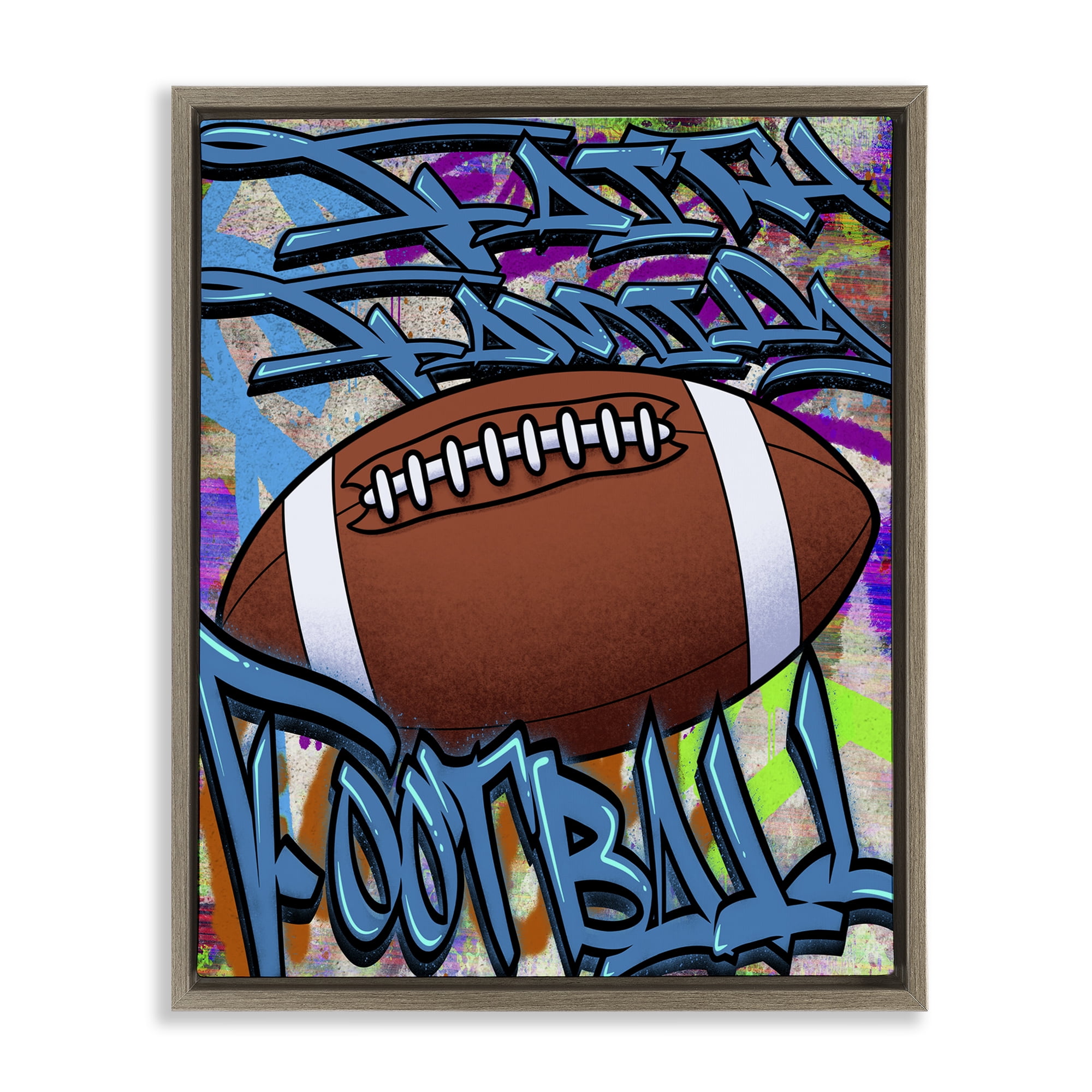 Stupell Industries Faith Family Football Graffiti Brown Framed Floater Canvas Wall Art, design by Marcus Prime