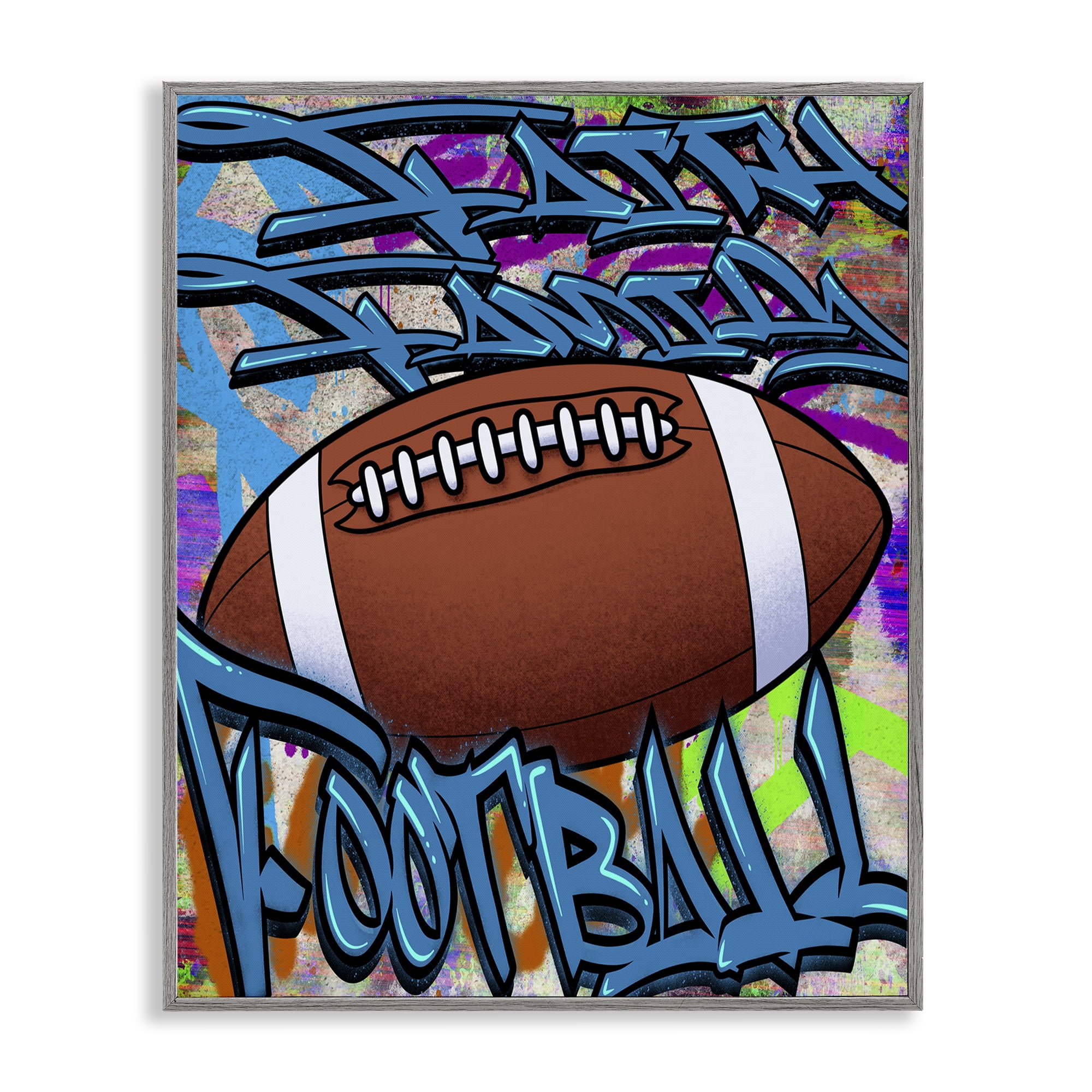 Stupell Industries Faith Family Football Graffiti Gray Framed Giclee Art, design by Marcus Prime