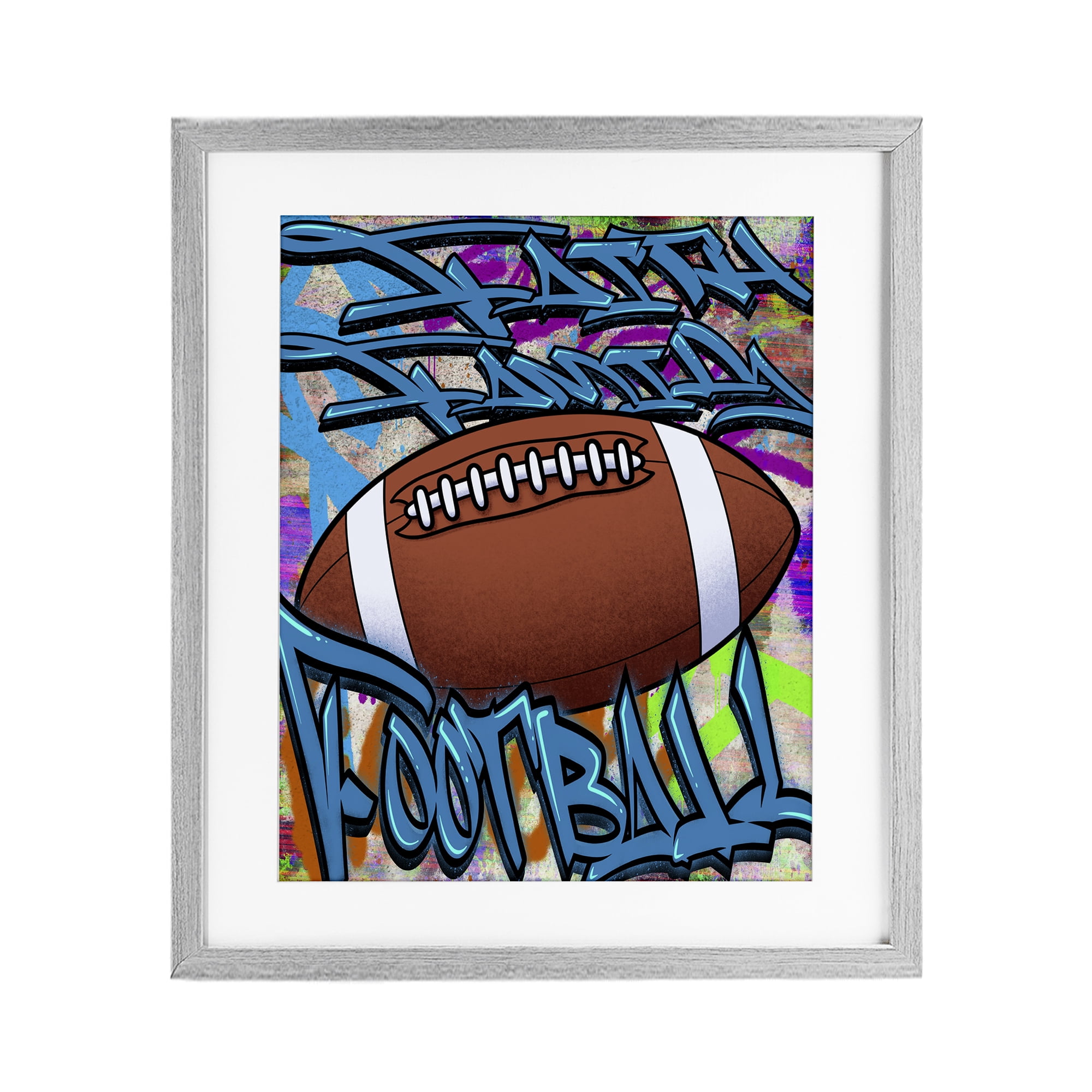 Stupell Industries Faith Family Football Graffiti Gray Framed Print Under Glass, design by Marcus Prime