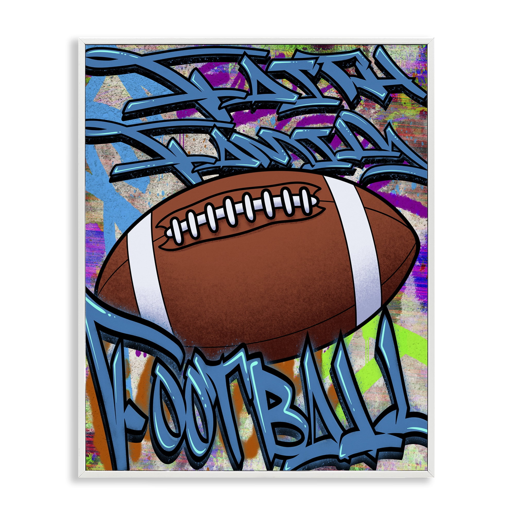 Stupell Industries Faith Family Football Graffiti White Framed Giclee Art, design by Marcus Prime