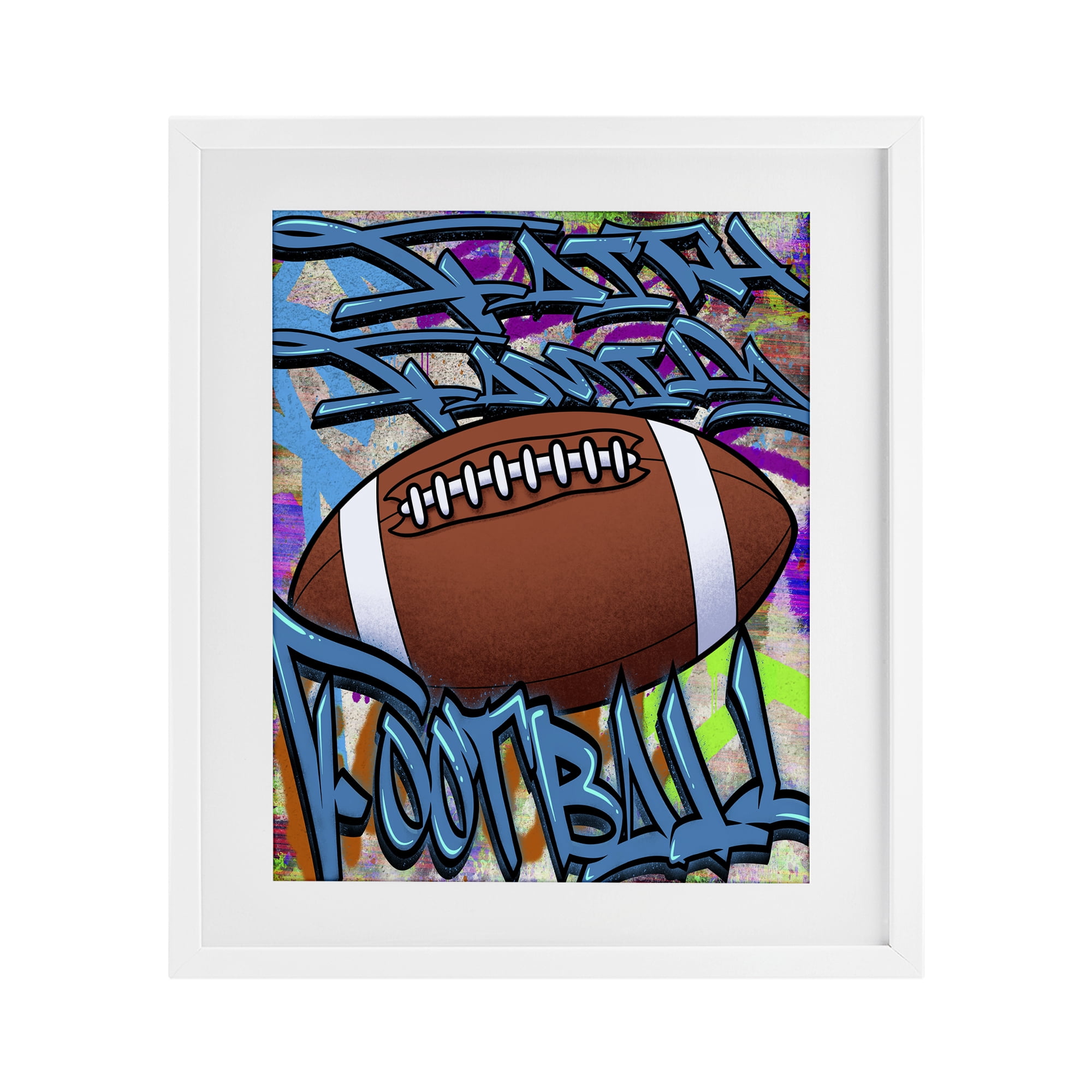 Stupell Industries Faith Family Football Graffiti White Framed Print Under Glass, design by Marcus Prime