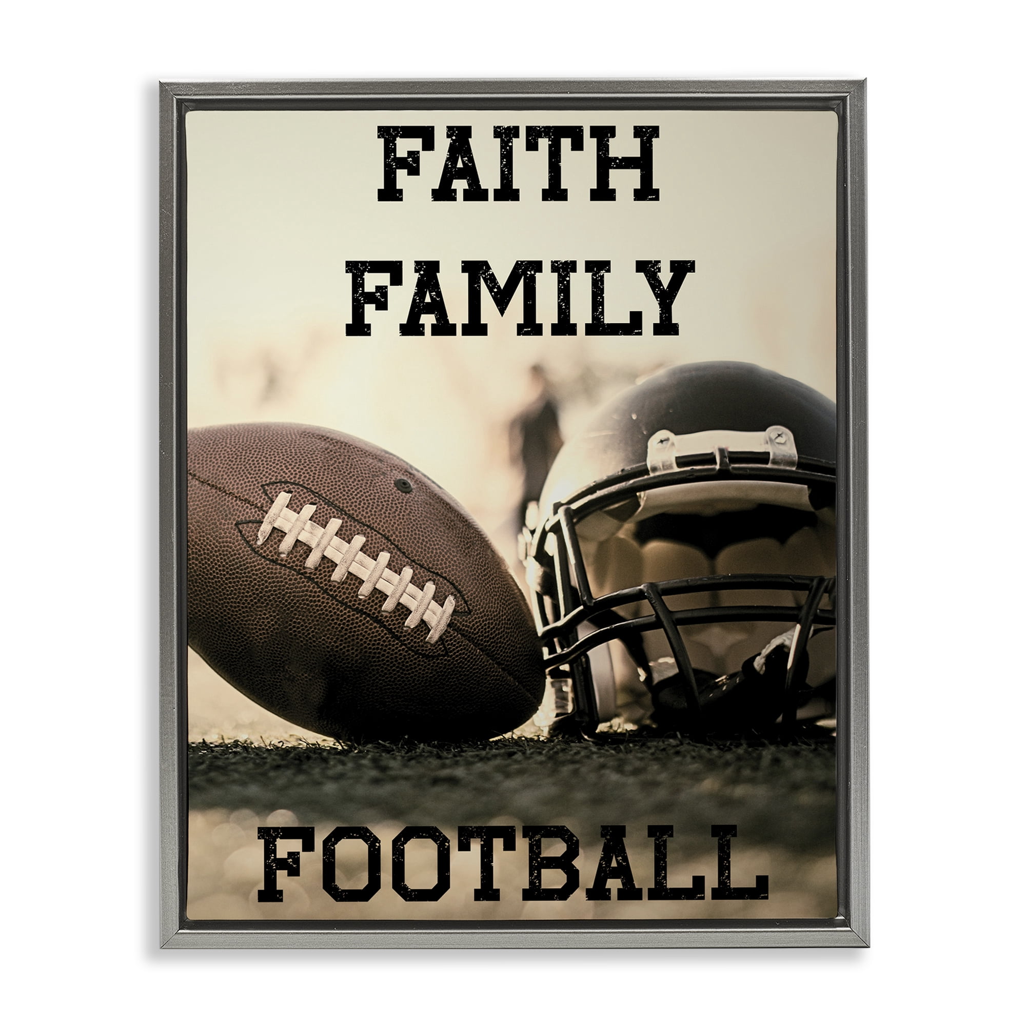 Stupell Industries Faith Family Football Gray Framed Floater Canvas Wall Art, design by Jesse Keith