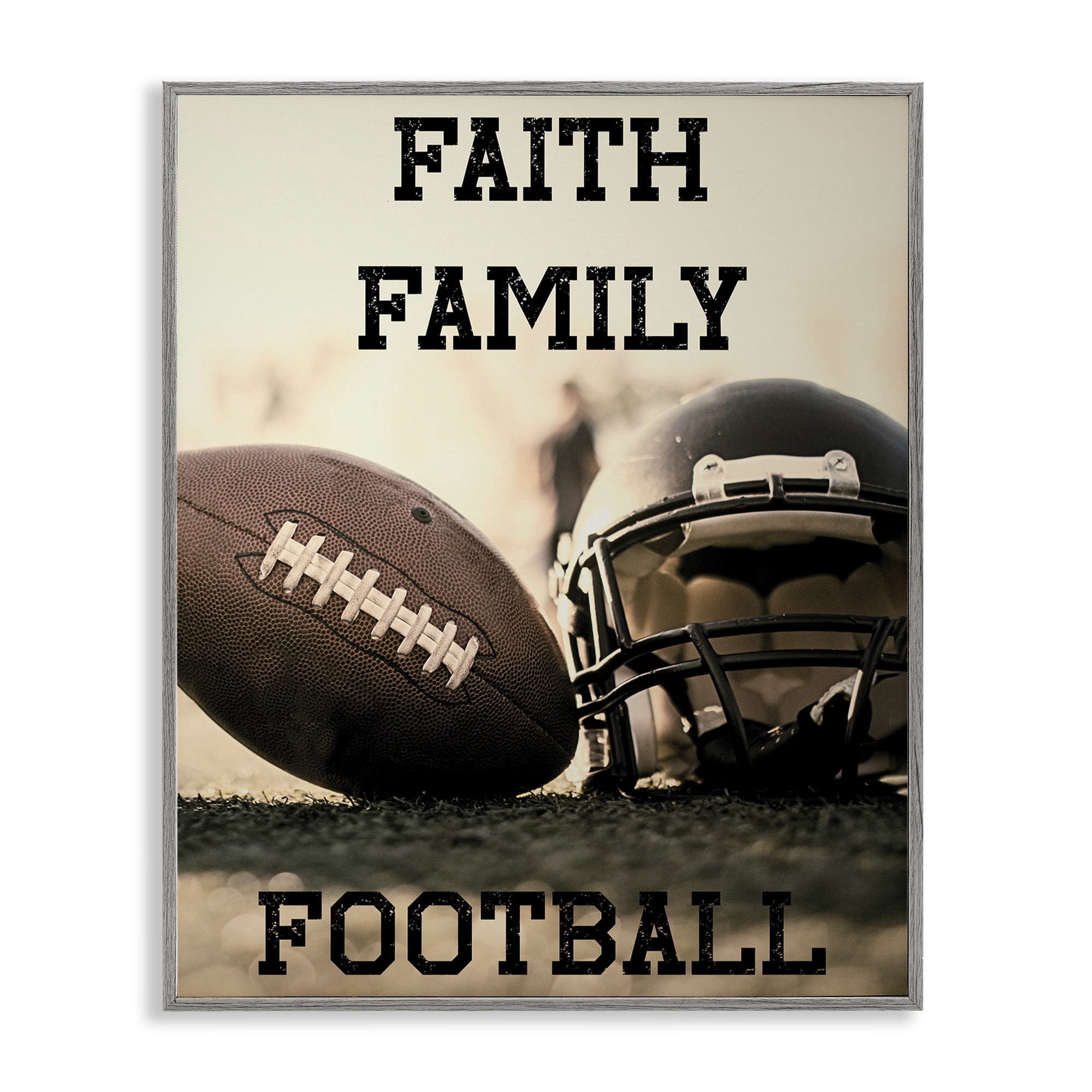 Stupell Industries Faith Family Football Gray Framed Giclee Art, design by Jesse Keith