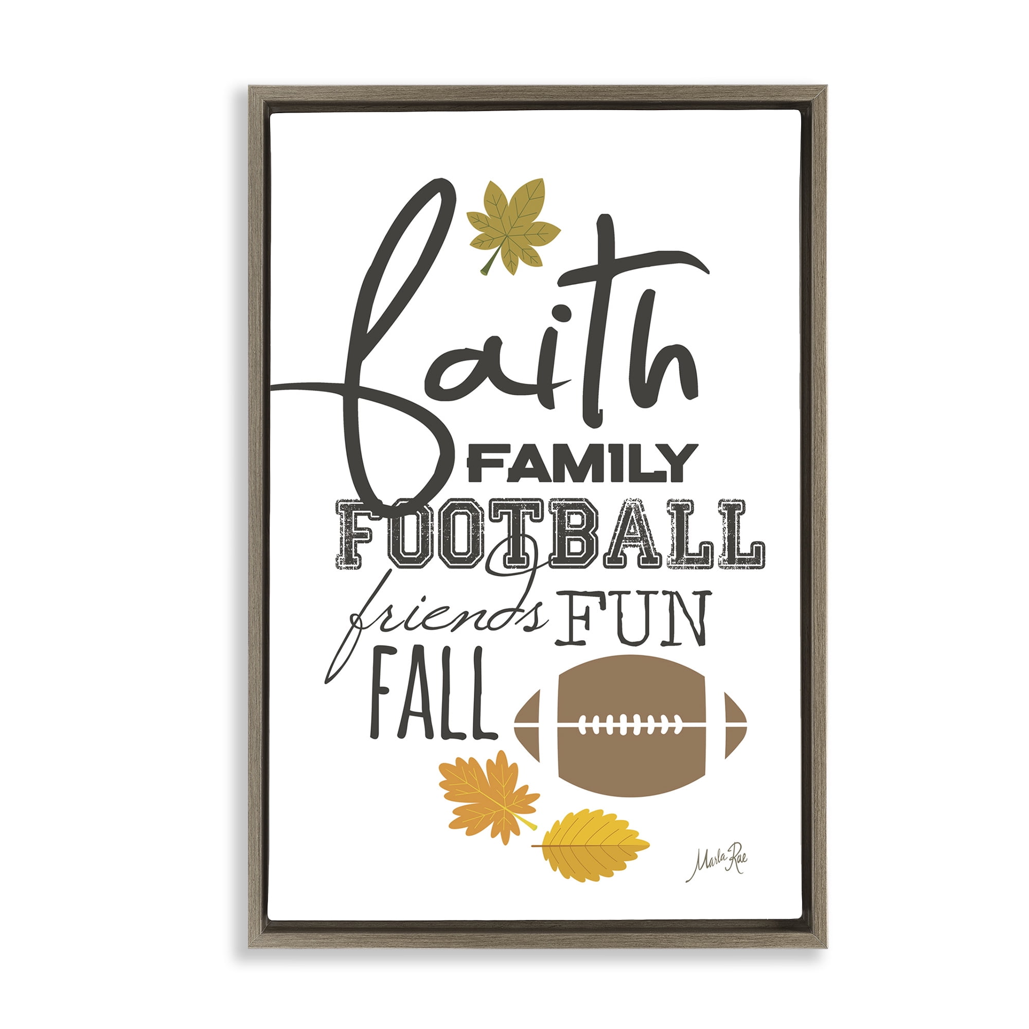 Stupell Industries Faith Family Football Sports Painting Brown Floater Framed Art Print Wall Art, 21 x 31