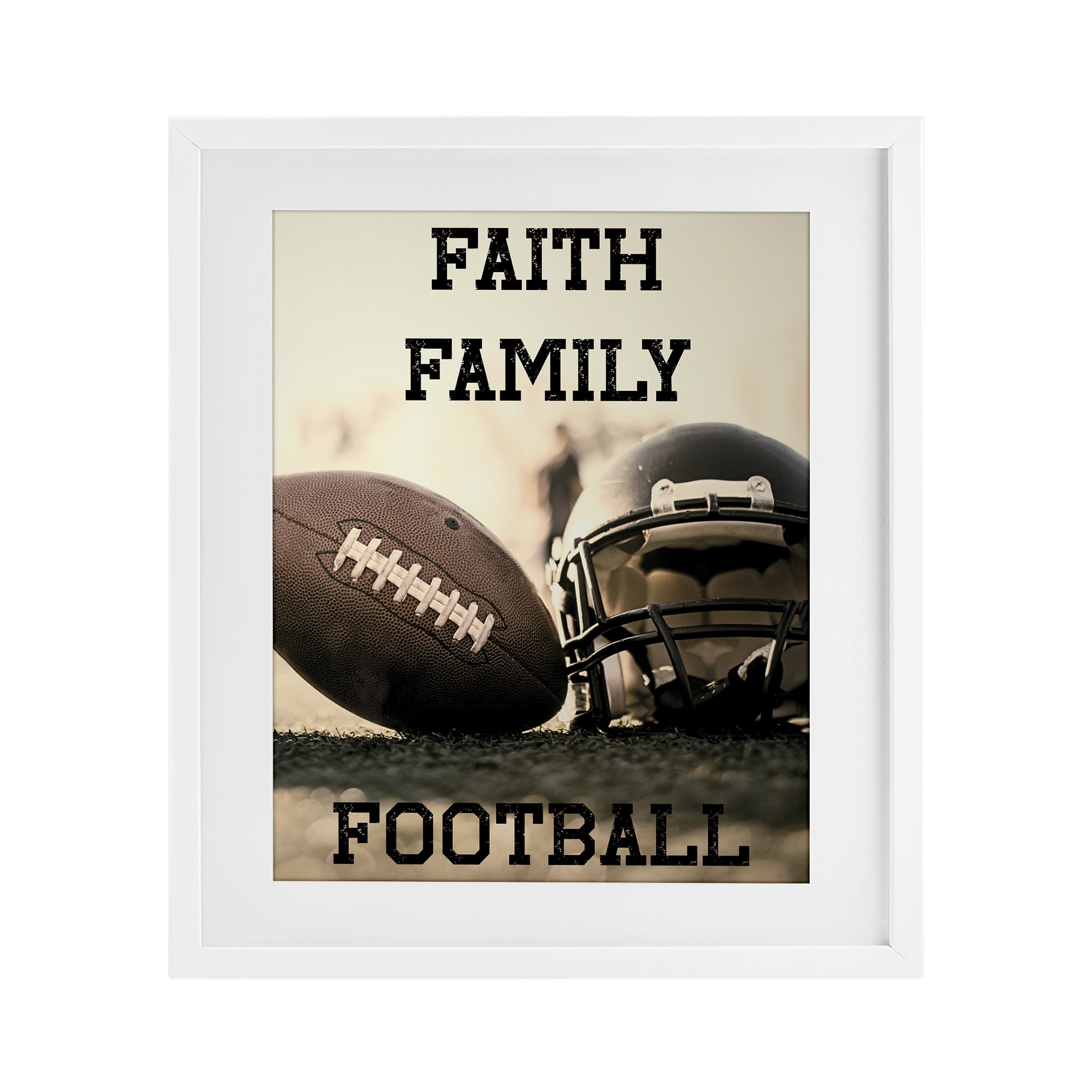 Stupell Industries Faith Family Football White Framed Print Under Glass, design by Jesse Keith