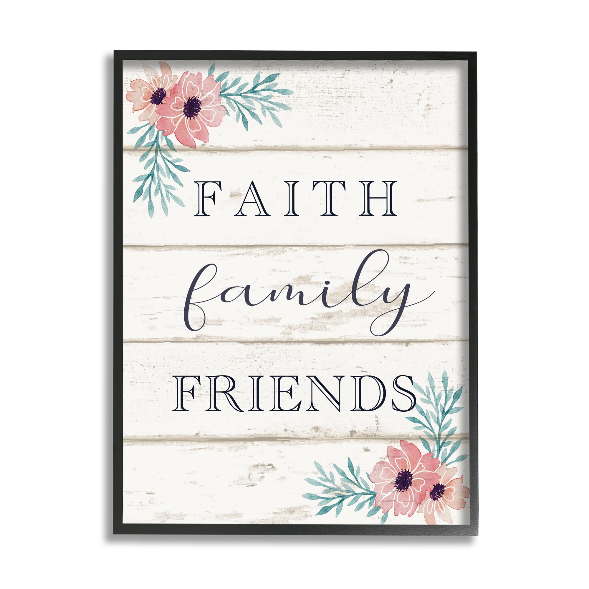Stupell Industries Faith Family Friends Pink Flowers Country Plank Pattern, 11 x 14,Design by Elizabeth Tyndall