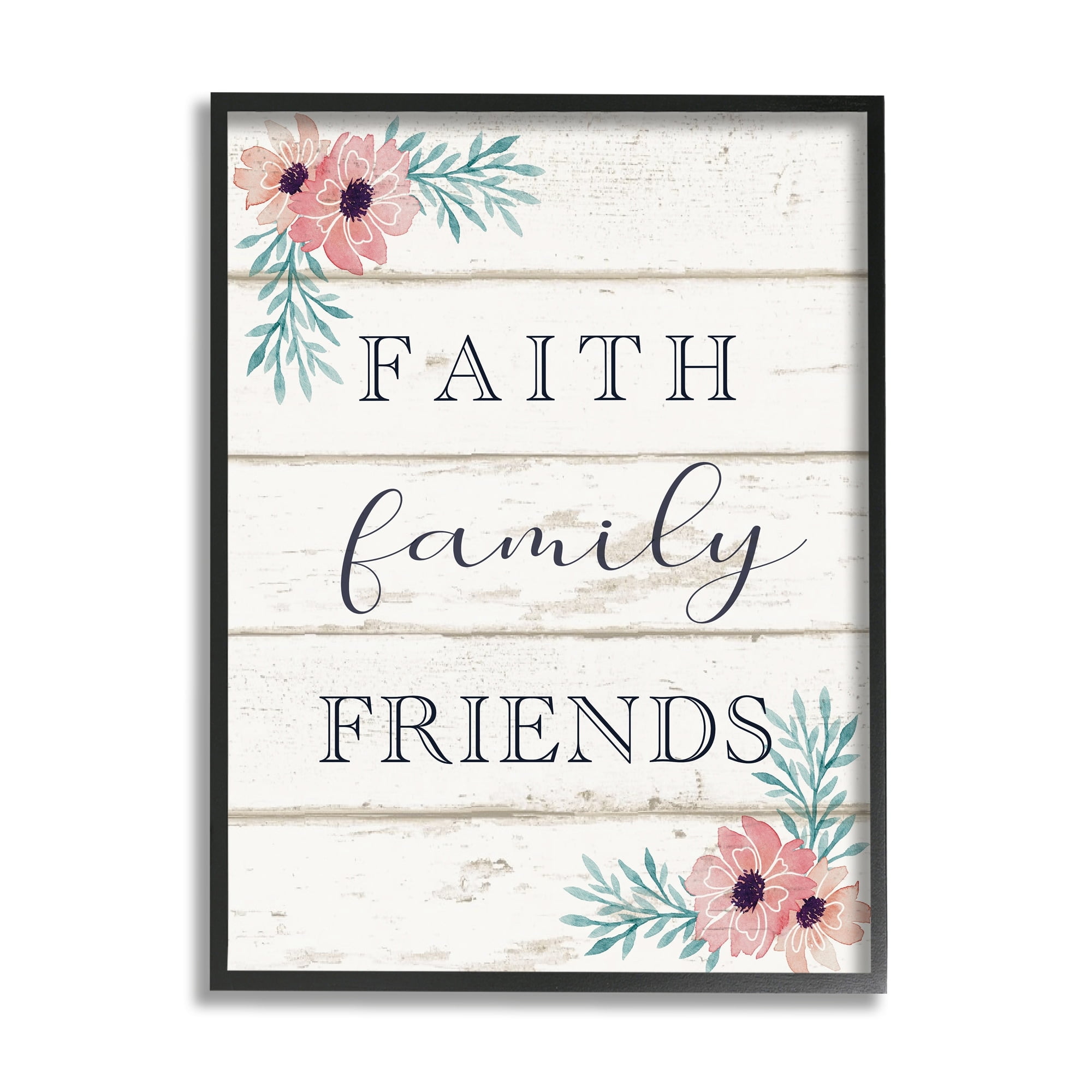 Stupell Industries Faith Family Friends Pink Flowers Country Plank Pattern, 24 x 30,Design by Elizabeth Tyndall