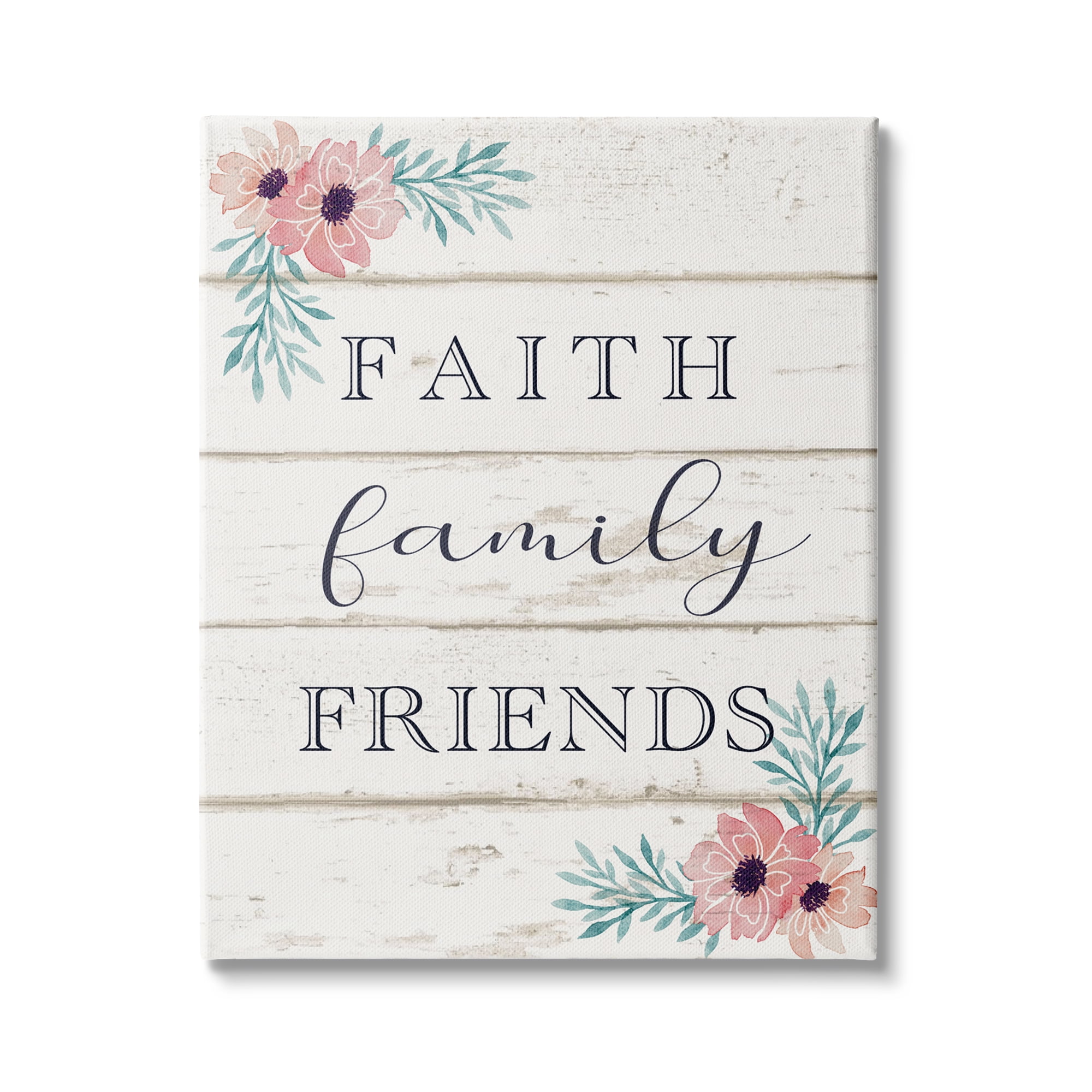 Stupell Industries Faith Family Friends Pink Flowers Country Plank Pattern, 36 x 48,Design by Elizabeth Tyndall