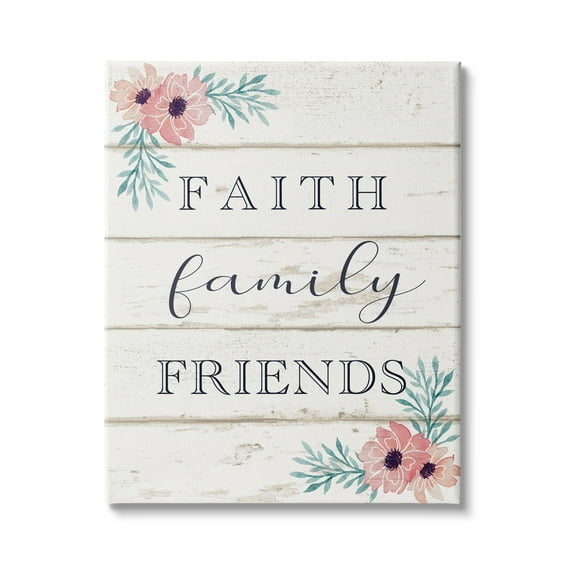 Stupell Industries Faith Family Friends Pink Flowers Country Plank Pattern, 36 x 48,Design by Elizabeth Tyndall