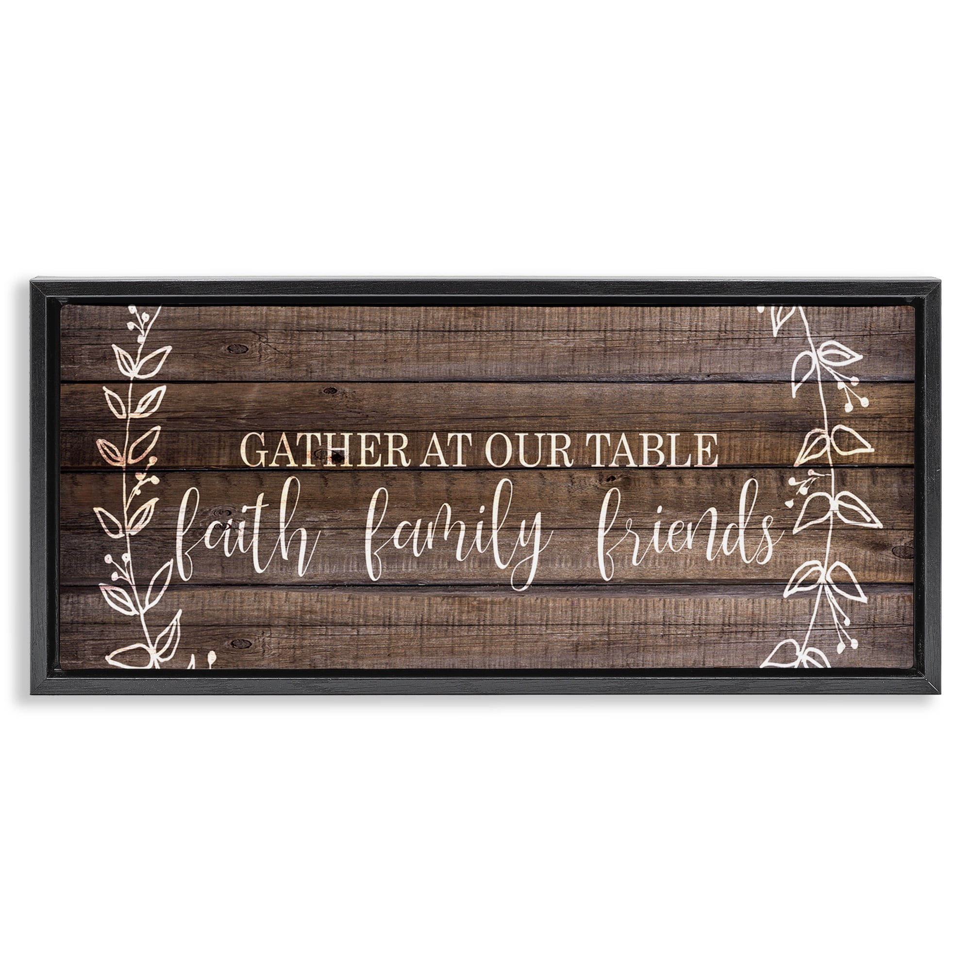 Stupell Industries Faith Family Friends Quote Typography Painting Black Floater Framed Canvas Art Print Wall Art, 31 x 14