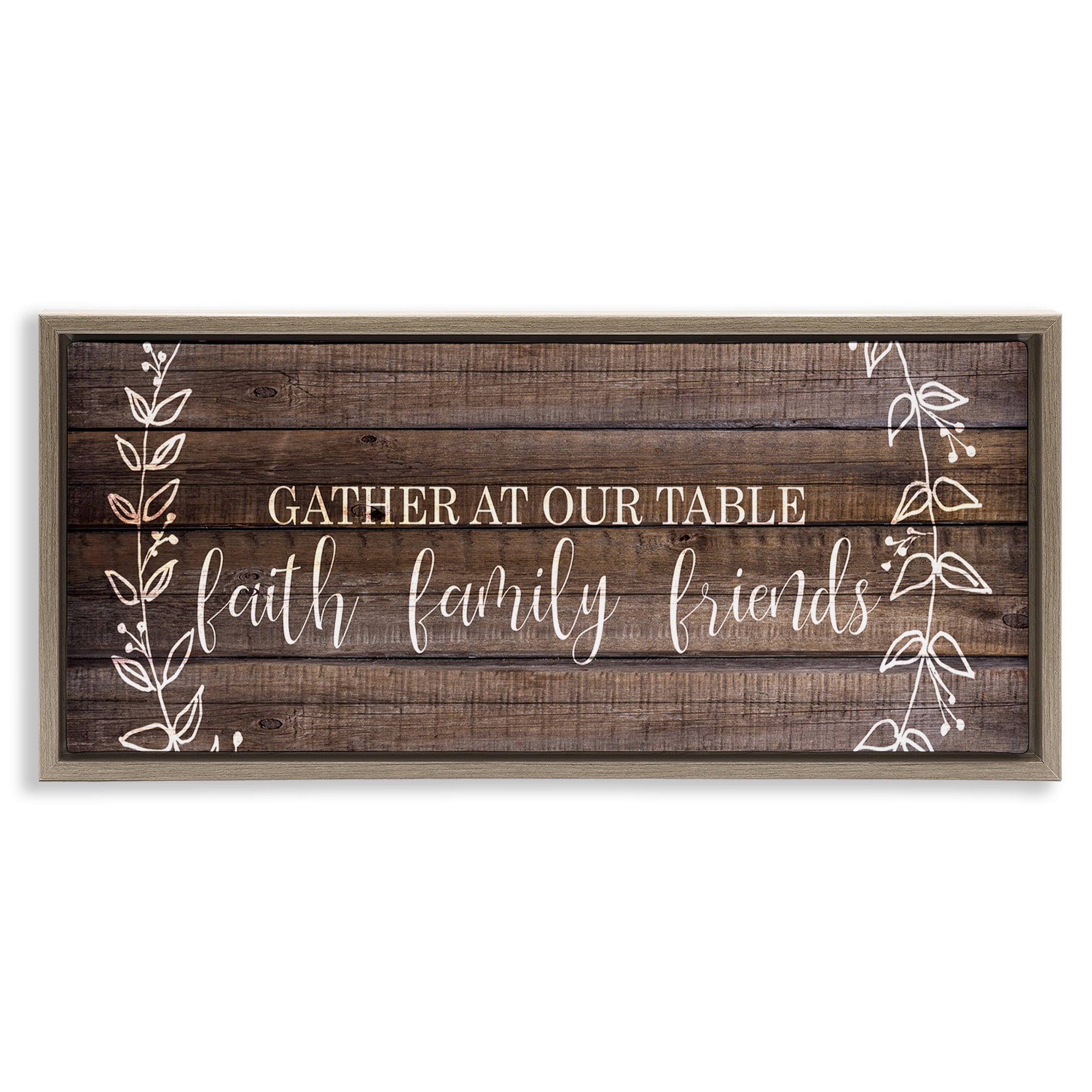 Stupell Industries Faith Family Friends Quote Typography Painting Brown Floater Framed Canvas Art Print Wall Art, 25 x 11