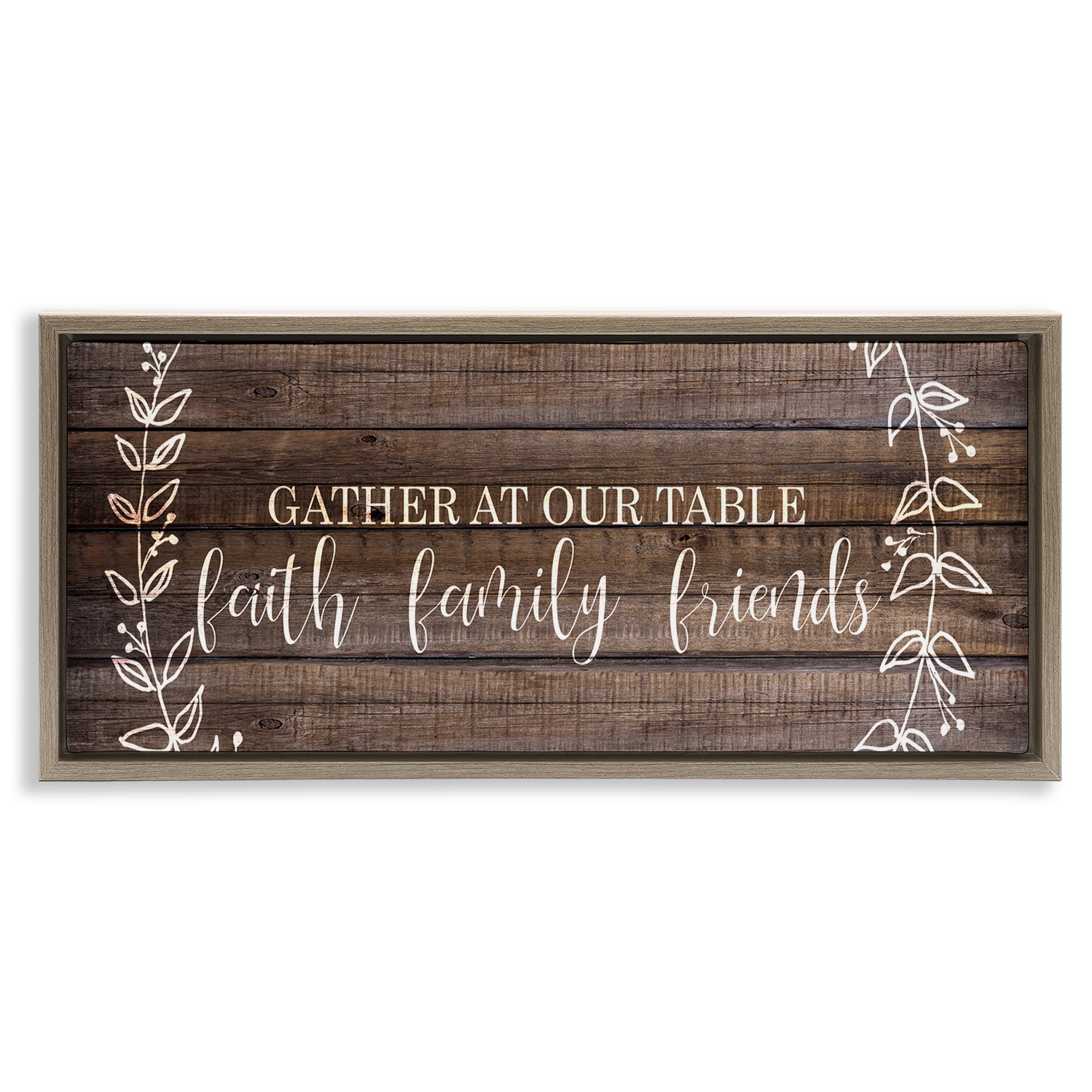 Stupell Industries Faith Family Friends Quote Typography Painting Brown Floater Framed Canvas Art Print Wall Art, 31 x 14