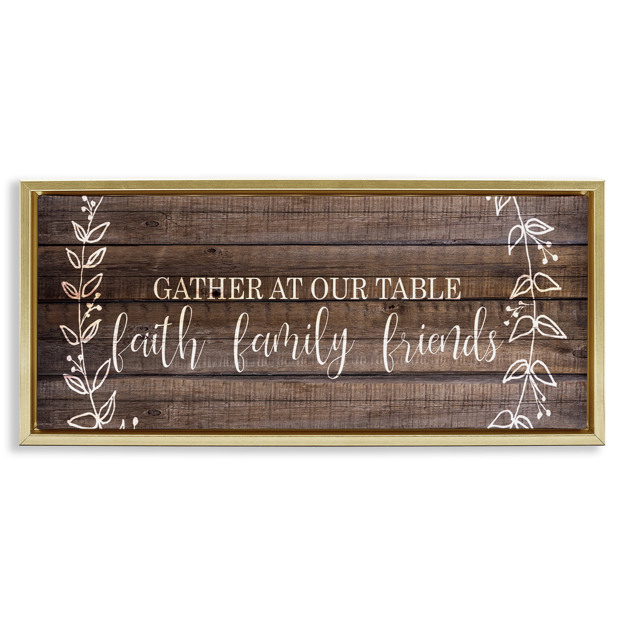 Stupell Industries Faith Family Friends Quote Typography Painting Gold Floater Framed Canvas Art Print Wall Art, 31 x 14