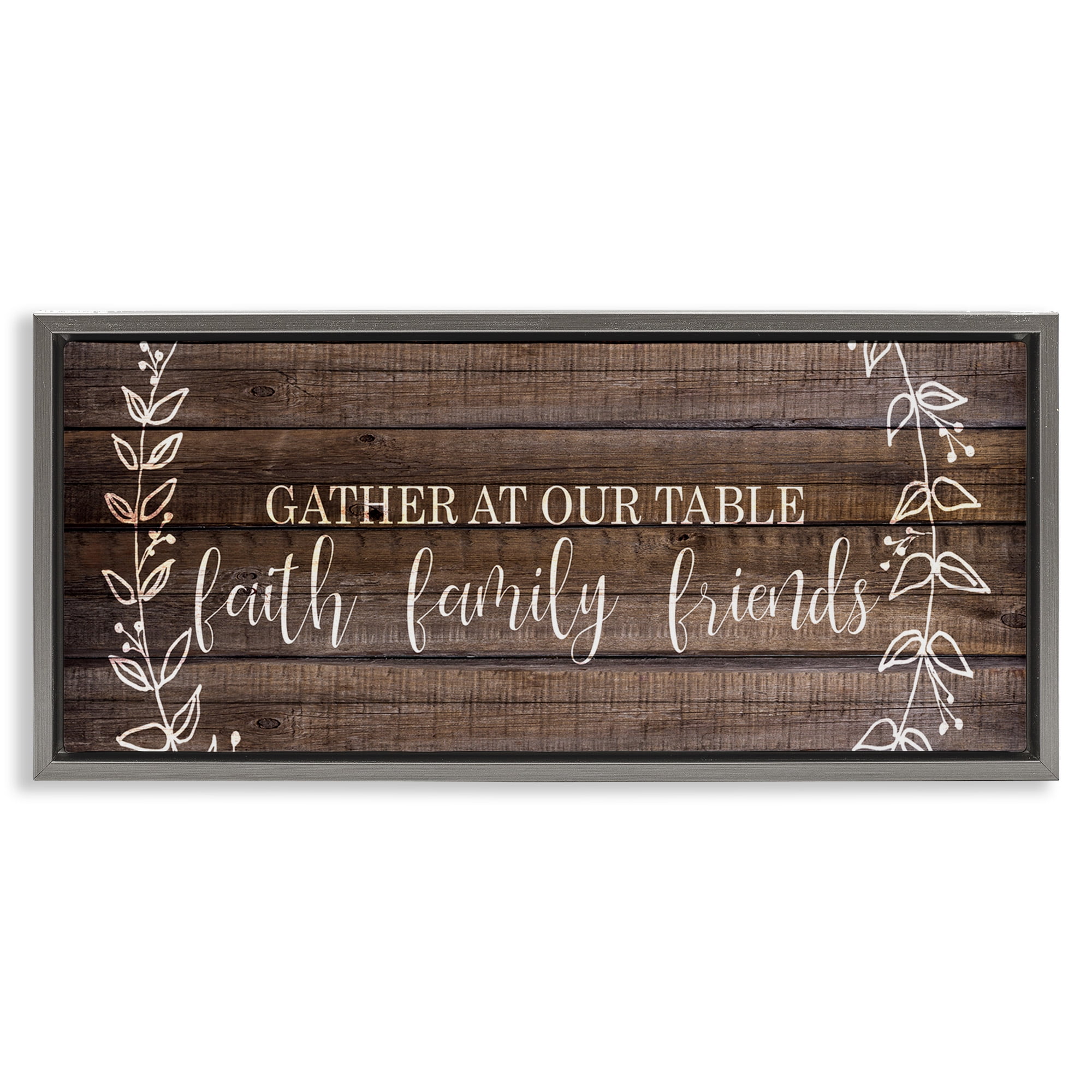 Stupell Industries Faith Family Friends Quote Typography Painting Gray Floater Framed Canvas Art Print Wall Art, 31 x 14