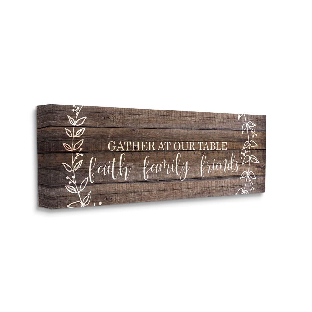 Stupell Industries Faith Family Friends Quote Wood Pattern Rustic Phrase Canvas Wall Art Design by Kim Allen, 10" x 24"