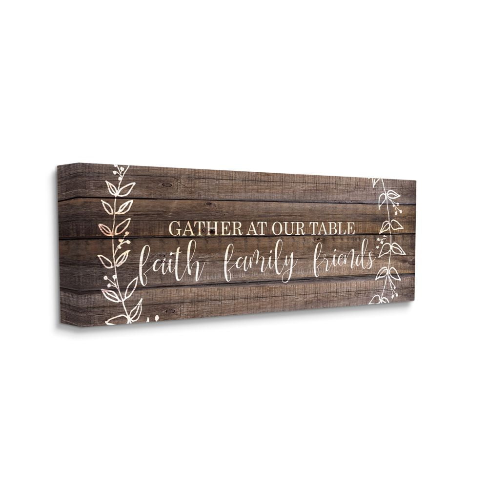Stupell Industries Faith Family Friends Quote Wood Pattern Rustic Phrase Canvas Wall Art Design by Kim Allen, 17" x 40"