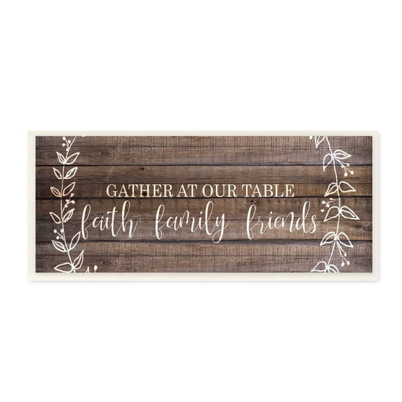 Stupell Industries Faith Family Friends Quote Wood Pattern Rustic Phrase Graphic Art Unframed Art Print Wall Art, 7x17, by Kim Allen