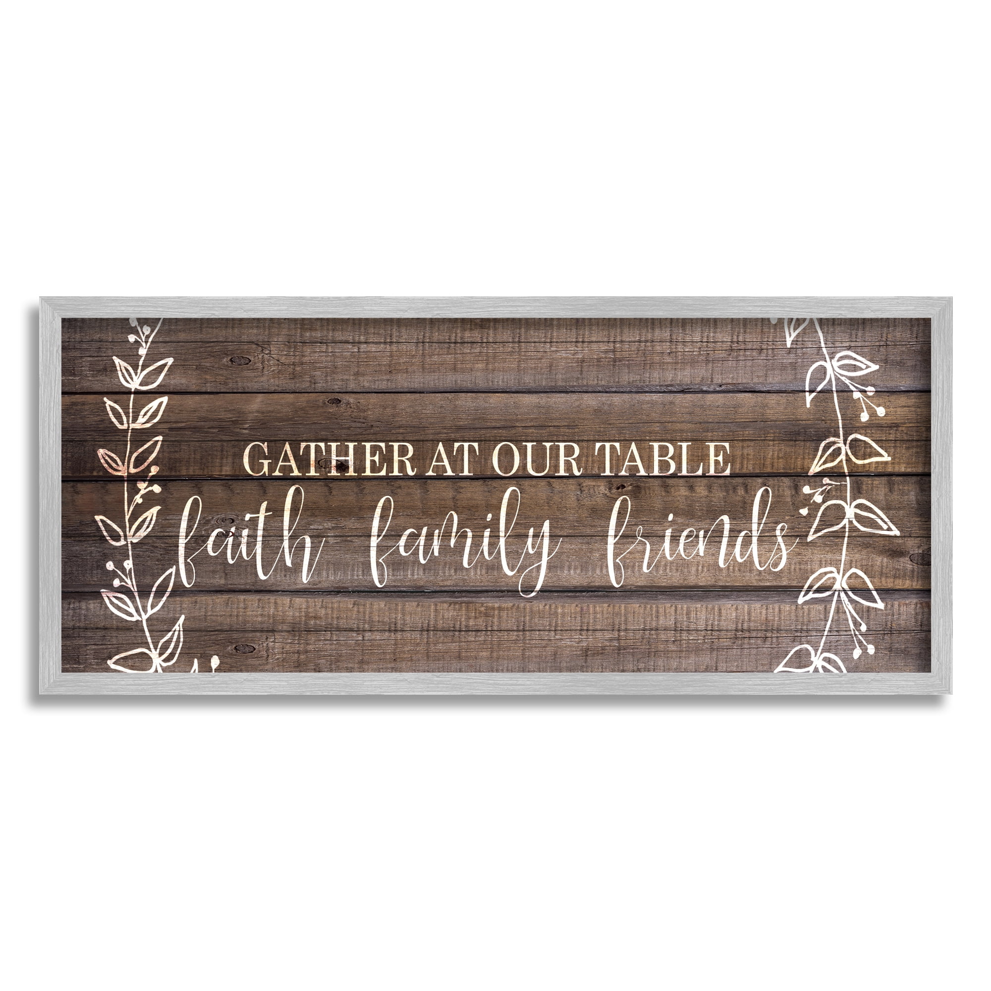 Stupell Industries Faith Family Friends Quote Wood Pattern Rustic Phrase Typography Painting Gray Framed Art Print Wall Art, 13 x 30