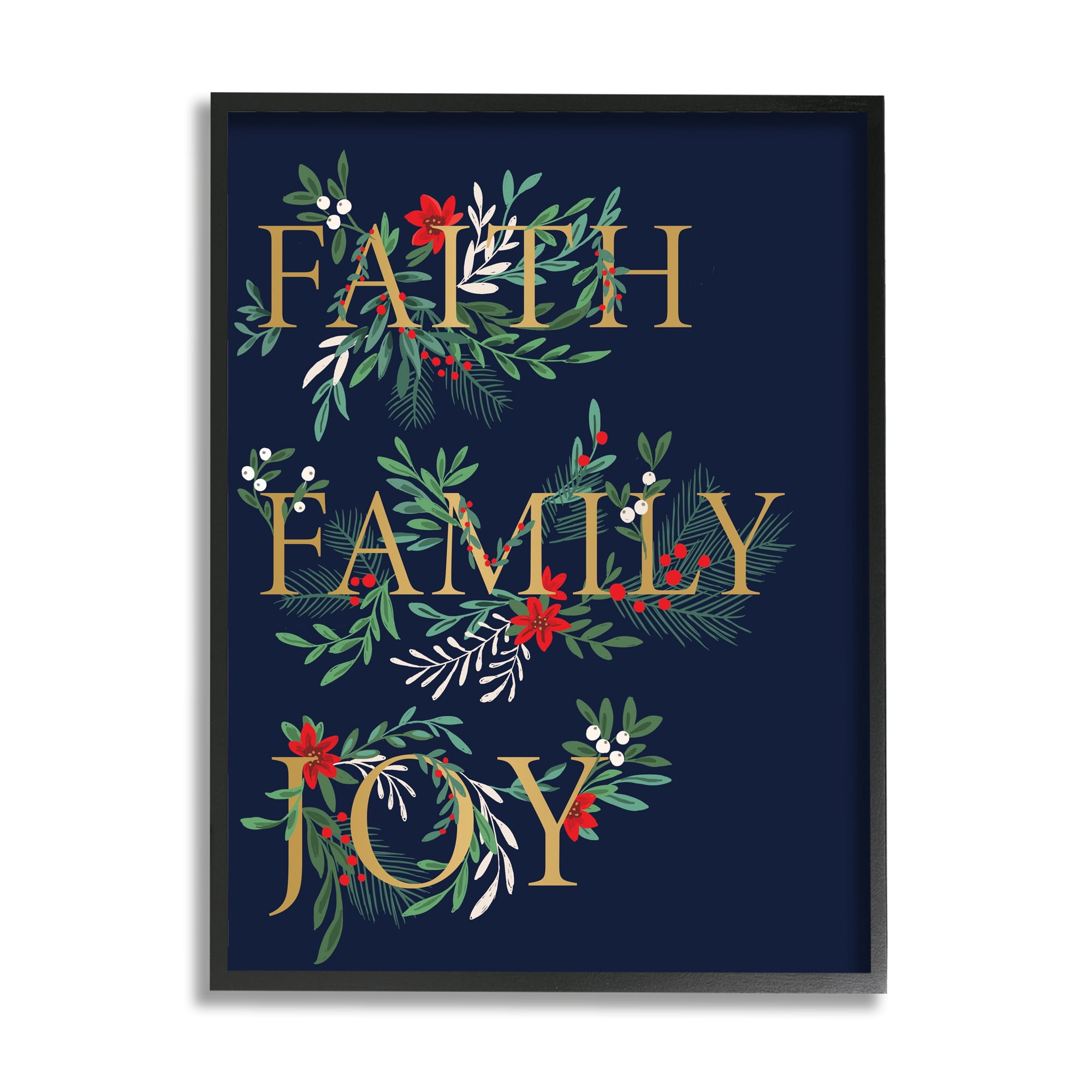 Stupell Industries Faith Family Joy Text Traditional Festive Holiday Typography Traditional Painting Black Framed Art Print Wall Art, 16 x 20, Design by Heather McLaughlin