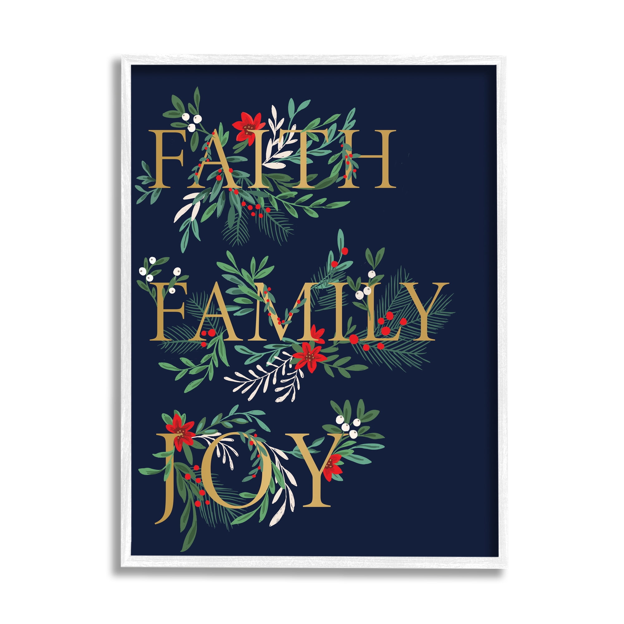 Stupell Industries Faith Family Joy Text Traditional Festive Holiday Typography Traditional Painting White Framed Art Print Wall Art, 11 x 14, Design by Heather McLaughlin