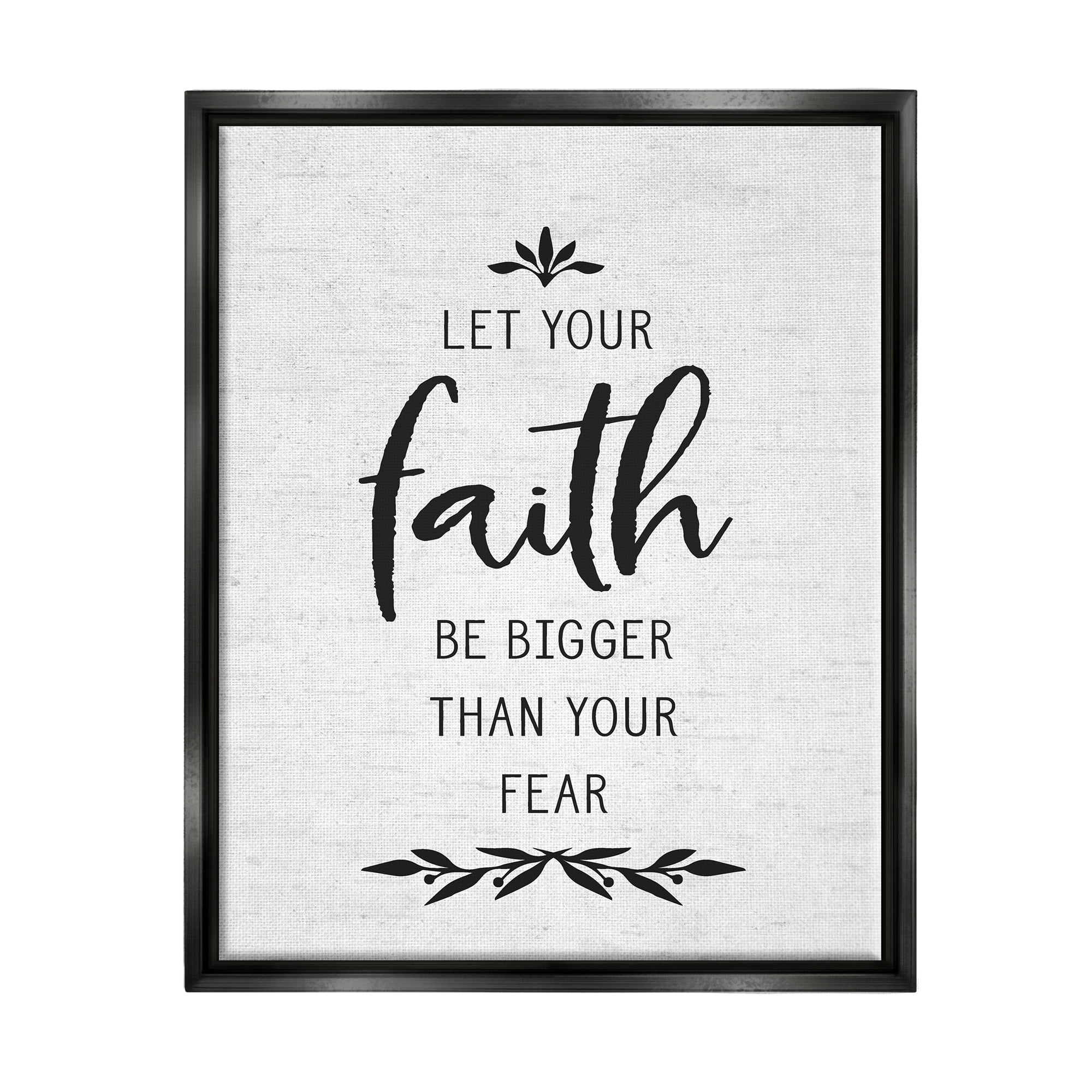 Stupell Industries Faith Over Fear Rustic Birch Pattern Botanical Motif Graphic Art Jet Black Floating Framed Canvas Print Wall Art, Design by Lettered and Lined