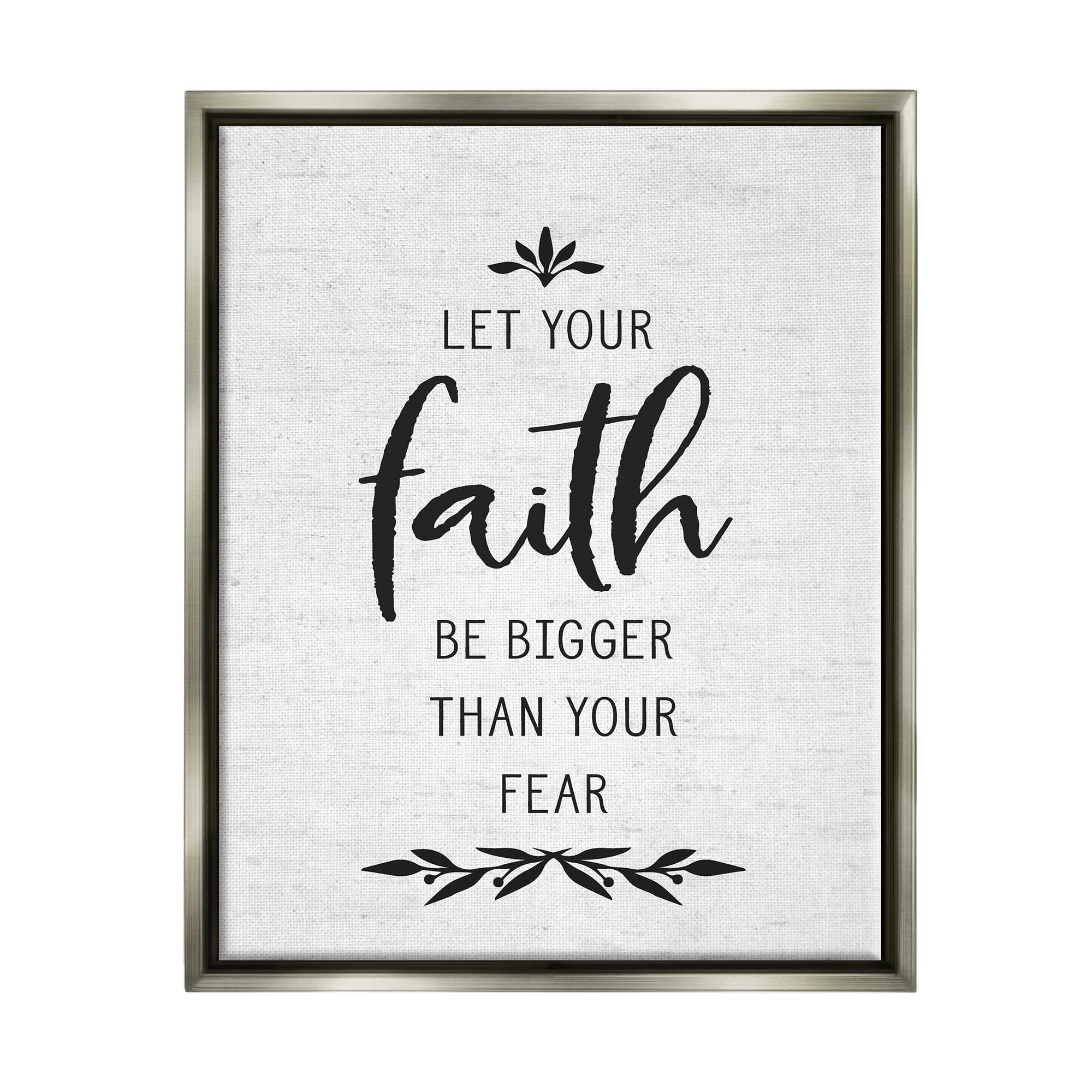 Stupell Industries Faith Over Fear Rustic Birch Pattern Botanical Motif Graphic Art Luster Gray Floating Framed Canvas Print Wall Art, Design by Lettered and Lined