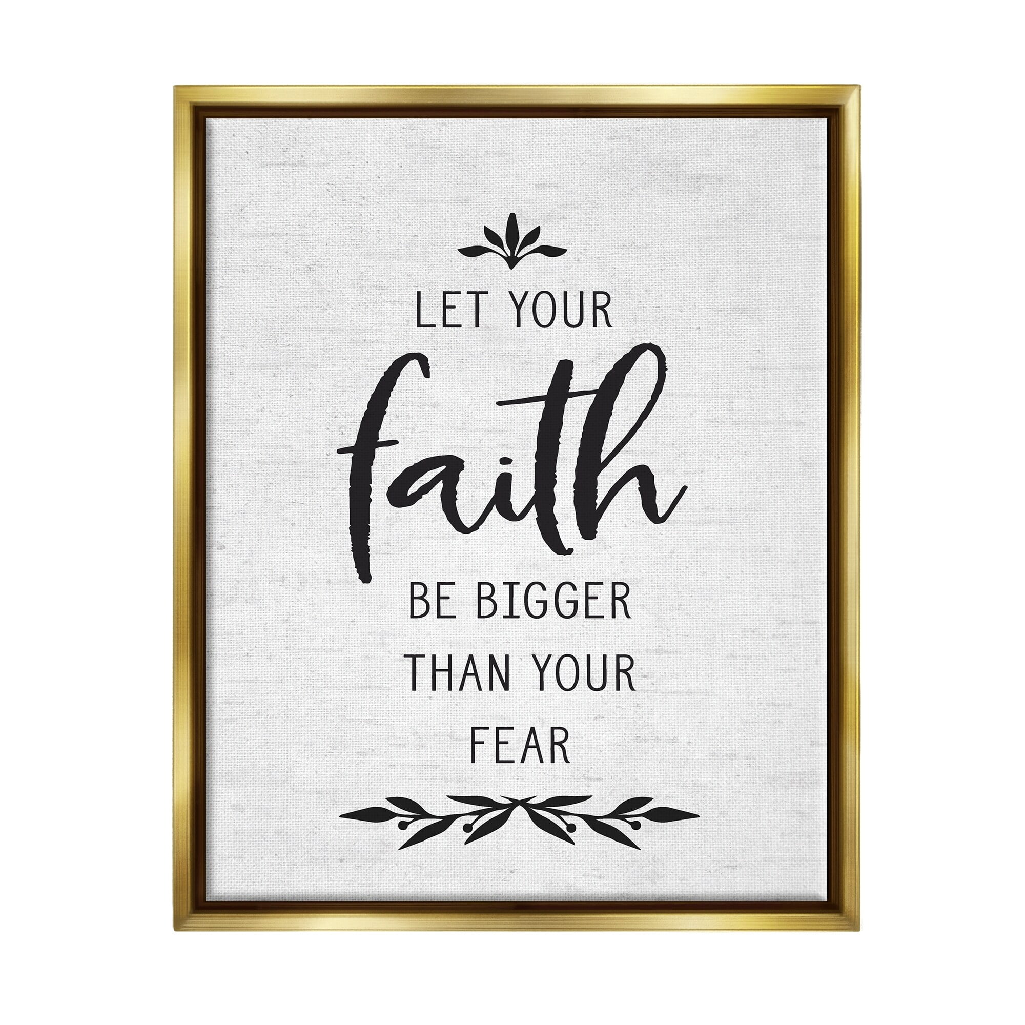 Stupell Industries Faith Over Fear Rustic Birch Pattern Botanical Motif Graphic Art Metallic Gold Floating Framed Canvas Print Wall Art, Design by Lettered and Lined