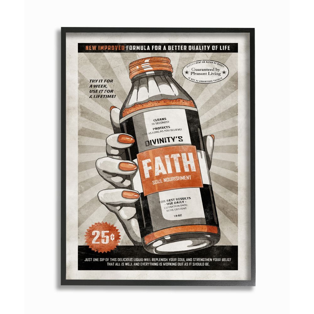 Stupell Industries Faith Formula Funny Vintage Comic Book Design Framed Wall Art by Ester Kay