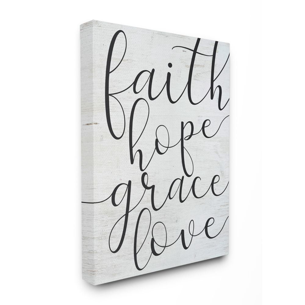 Stupell Industries Faith Hope Home Family Inspirational Word On Wood Texture Design Canvas Wall Art by Lettered and Lined